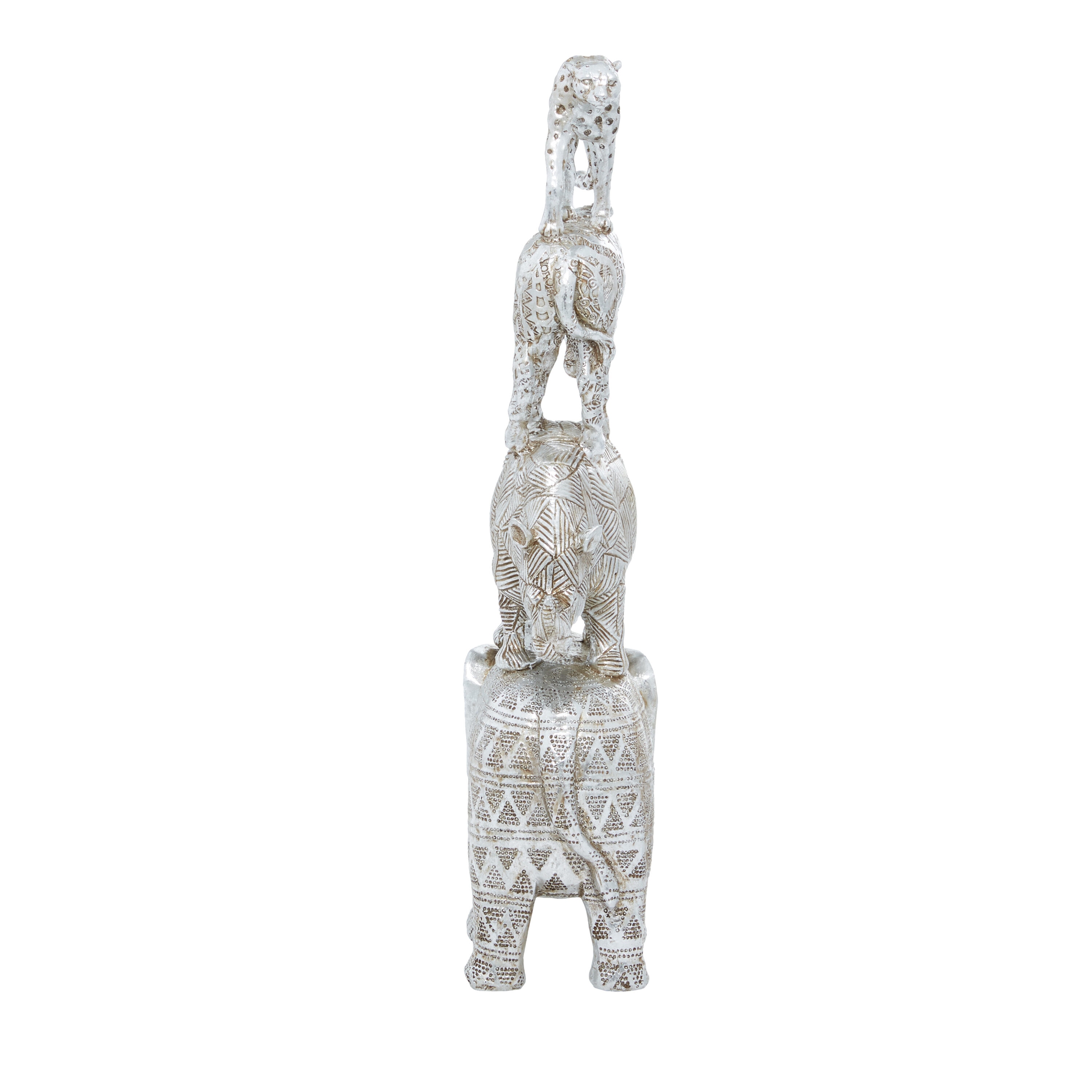 Elegant Nickel Finish Elephant Sculpture 10"x20" Art Deco Accent