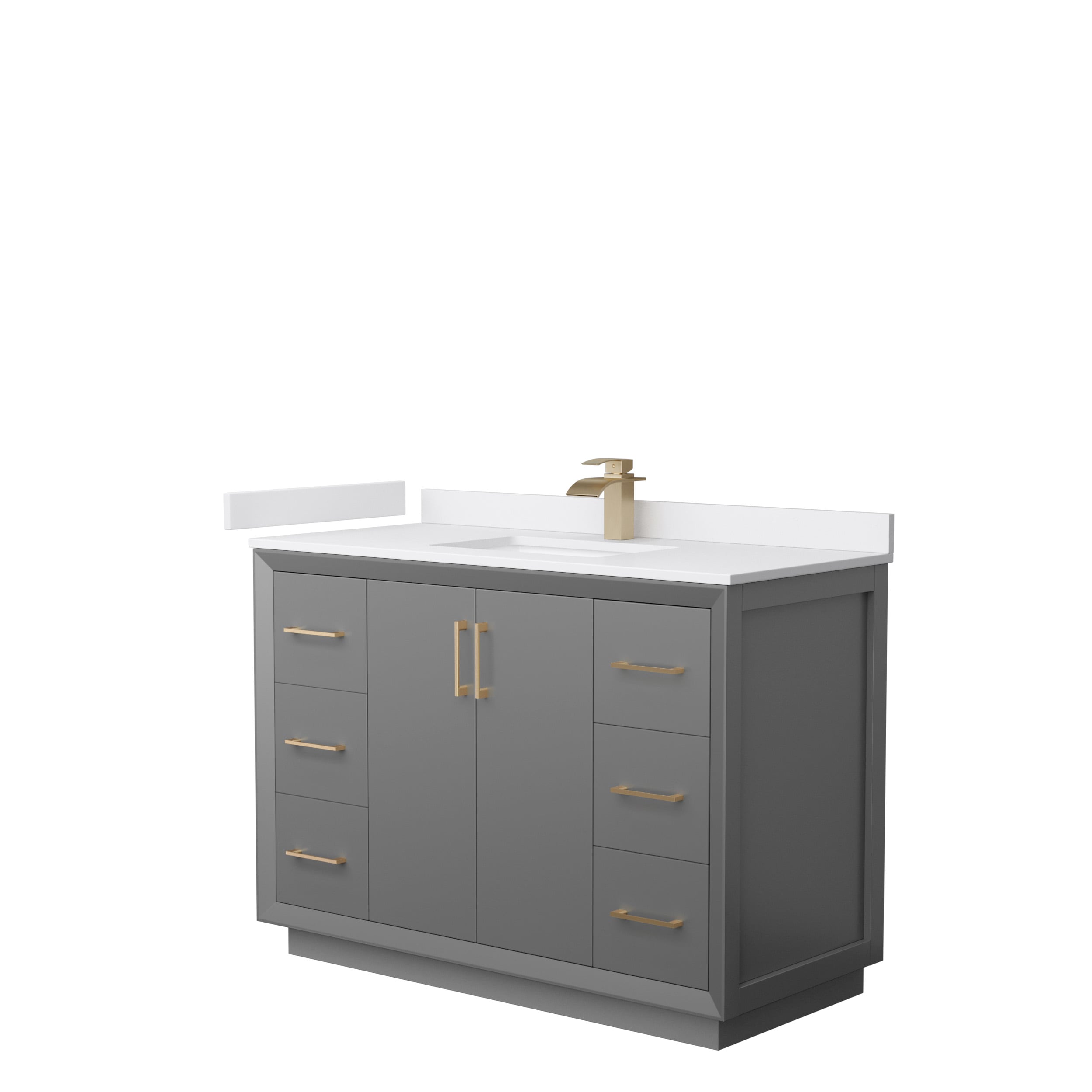 Wyndham Collection WCF414148SGZWCUNSMXX Strada 48-in Dark Gray with Satin Bronze Trim Undermount Single sink Bathroom Vanity with White cultured marble Cultured marble Top
