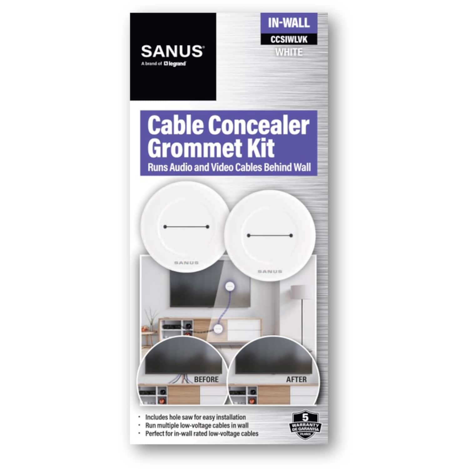 Sanus On-Wall Cable Concealer Kit for Mounted TVs Holds Up to 5 Cables  White BSA-OWCM301-W1 - Best Buy