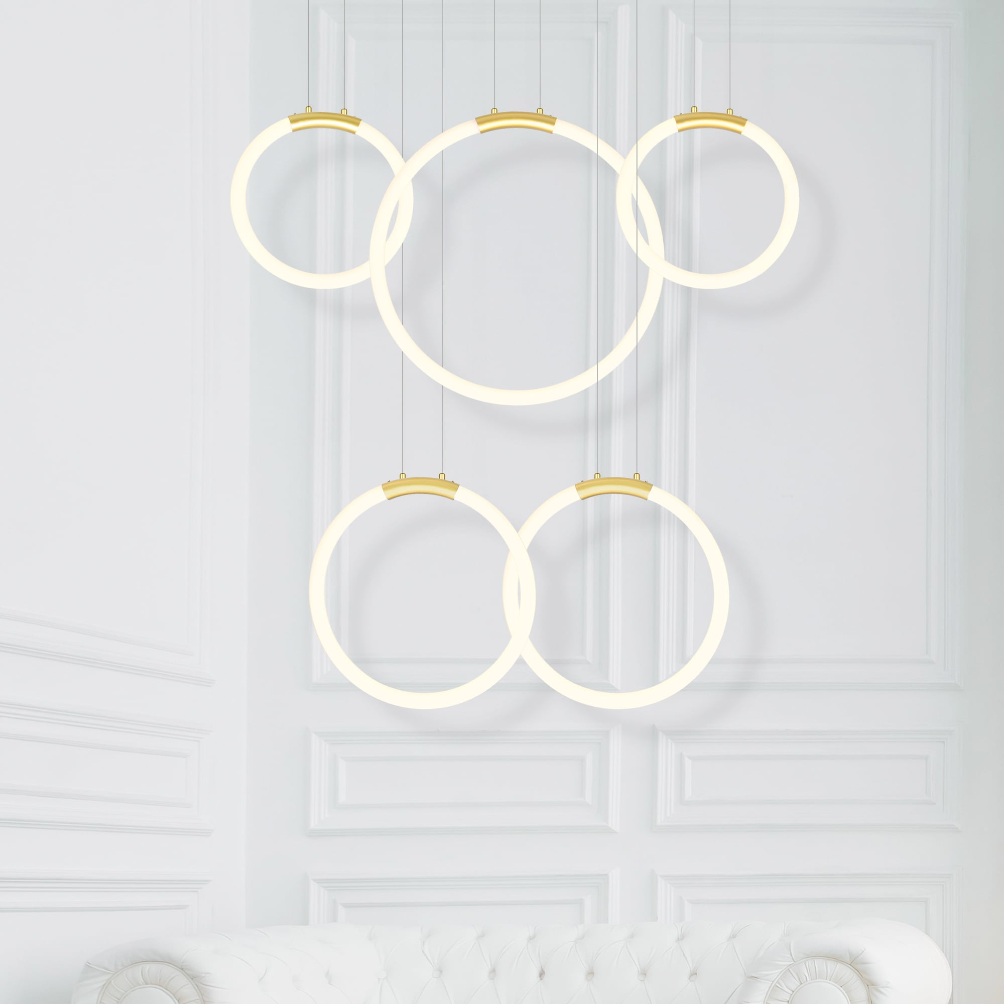 CWI Lighting 1273P44-5-602-RC Hoops 5 -Light Multiple finishes Gold Modern/contemporary Integrated LED For Use in Bathrooms, Bedrooms, Dining Rooms, Foyers, Kitchens, Living Rooms Chandelier