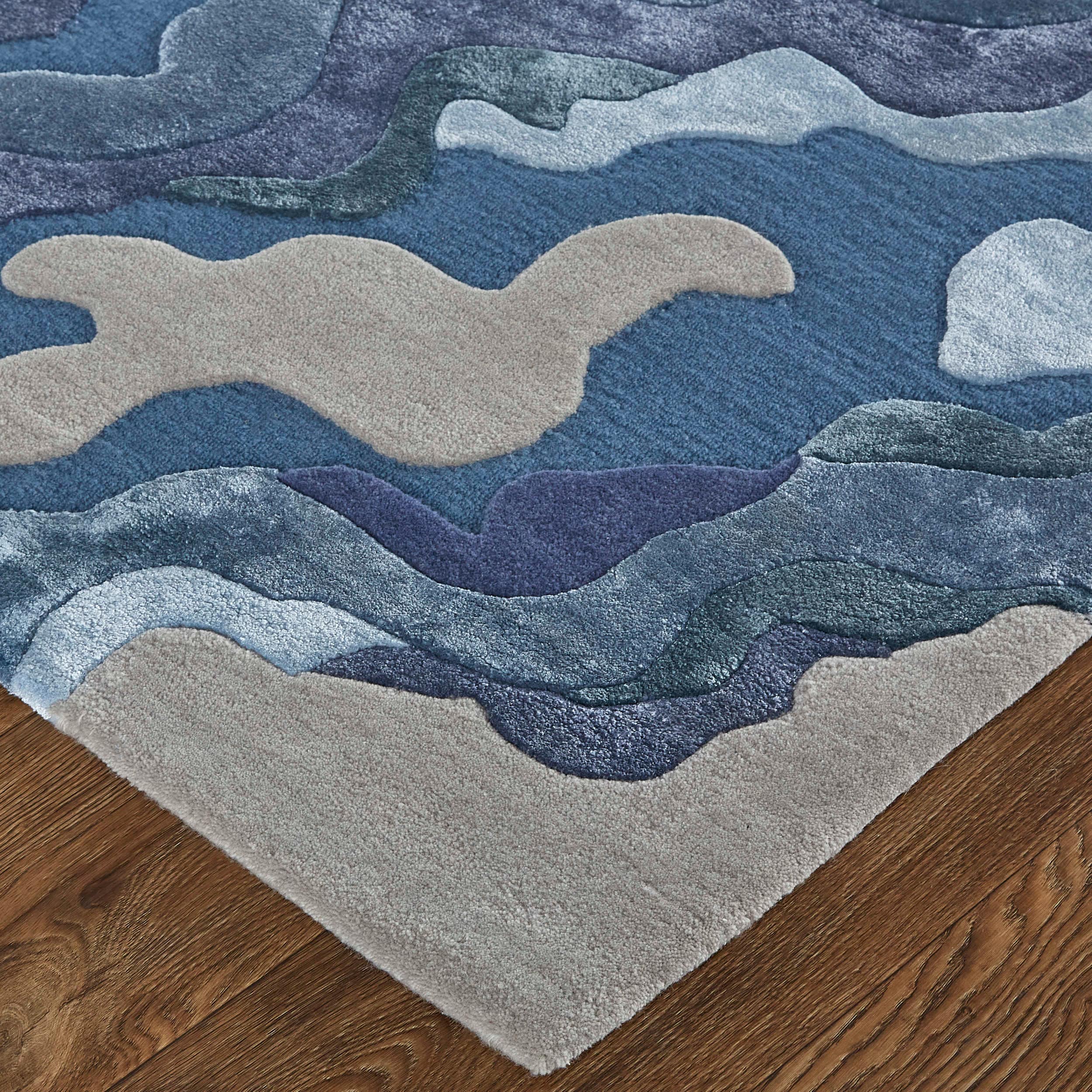 Room Envy SERR8856GRYBLUF00 8 x 10 (ft) Tufted Wool Gray/Taupe/Blue Rectangular Indoor Abstract Area rug