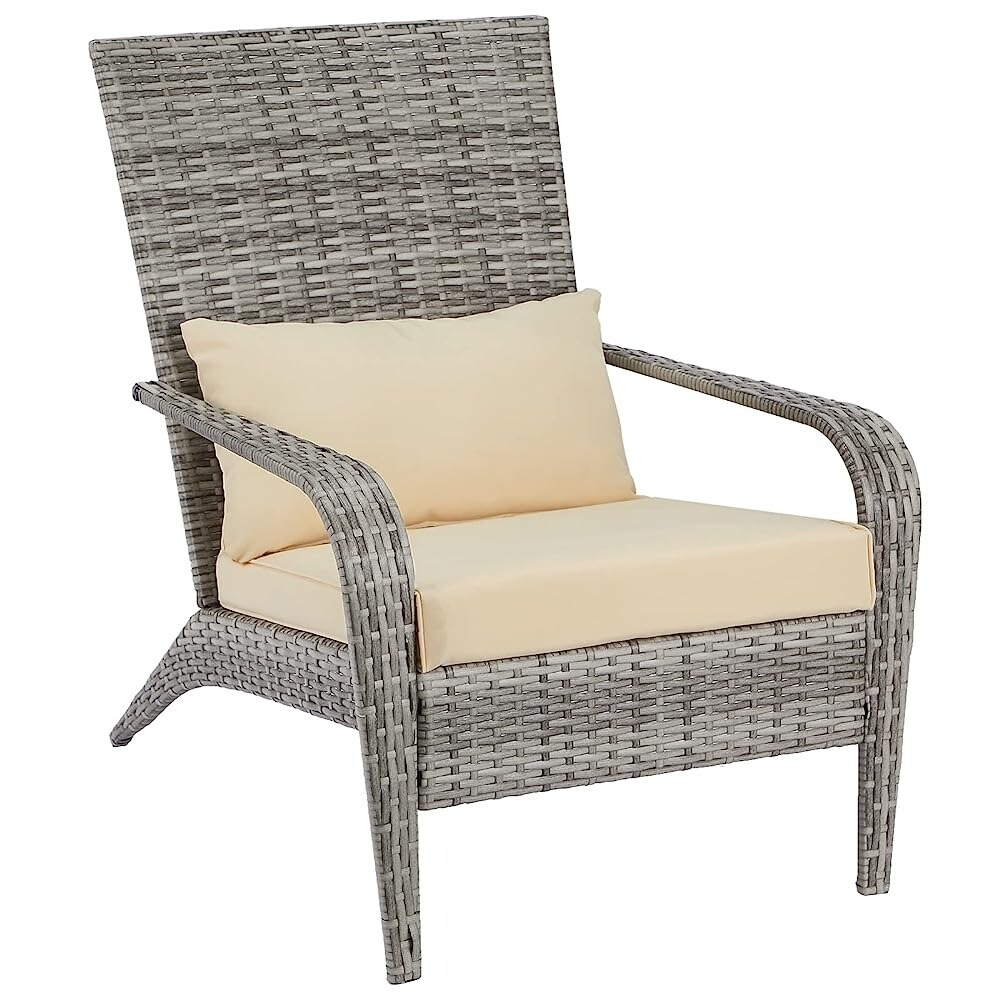 AECOJOY - Patio chair Wicker Gray Wicker Frame Stationary Adirondack Chair with Gray Cushioned Seat