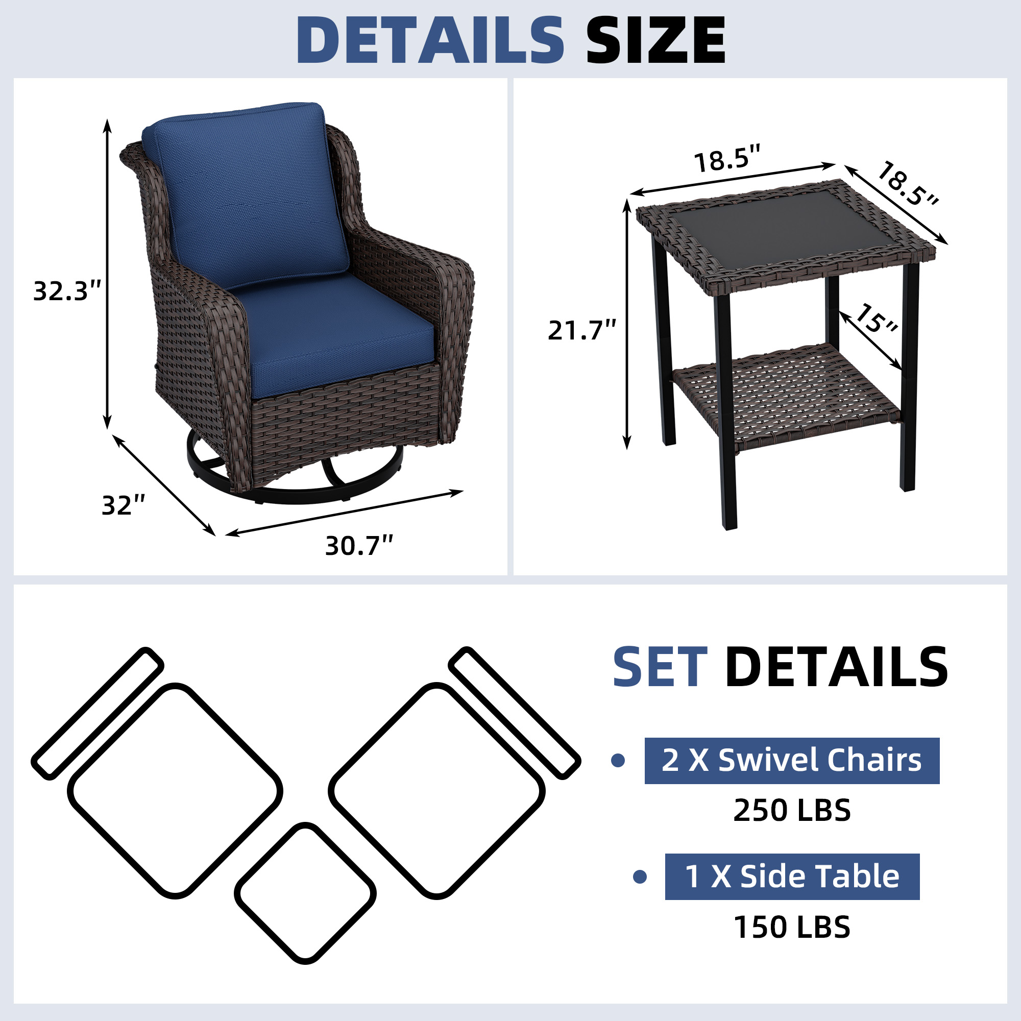 Gardenbee HGL-MA09B5-BLU Patio-Conversation-Sets - View #3