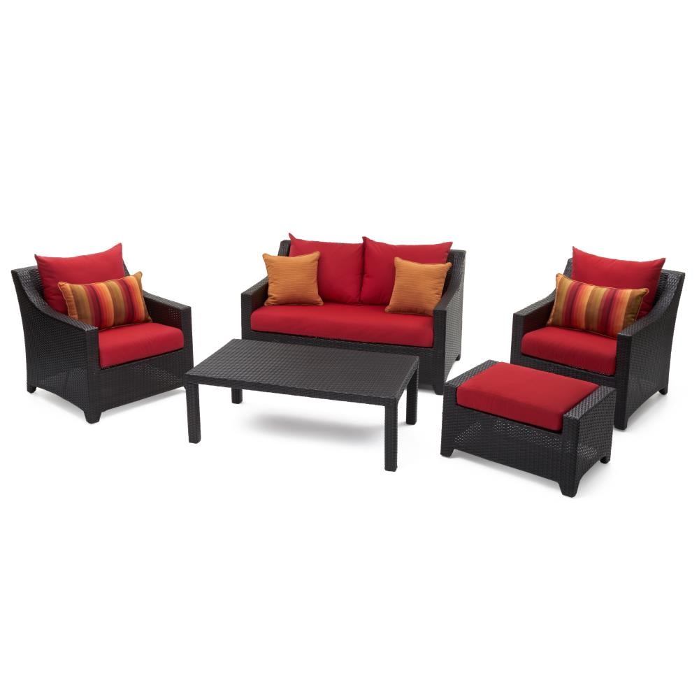 RST Brands OP-PEOSS5-SUN-K Deco 5-Piece Wicker Patio Conversation Set with Red Sunbrella Cushions