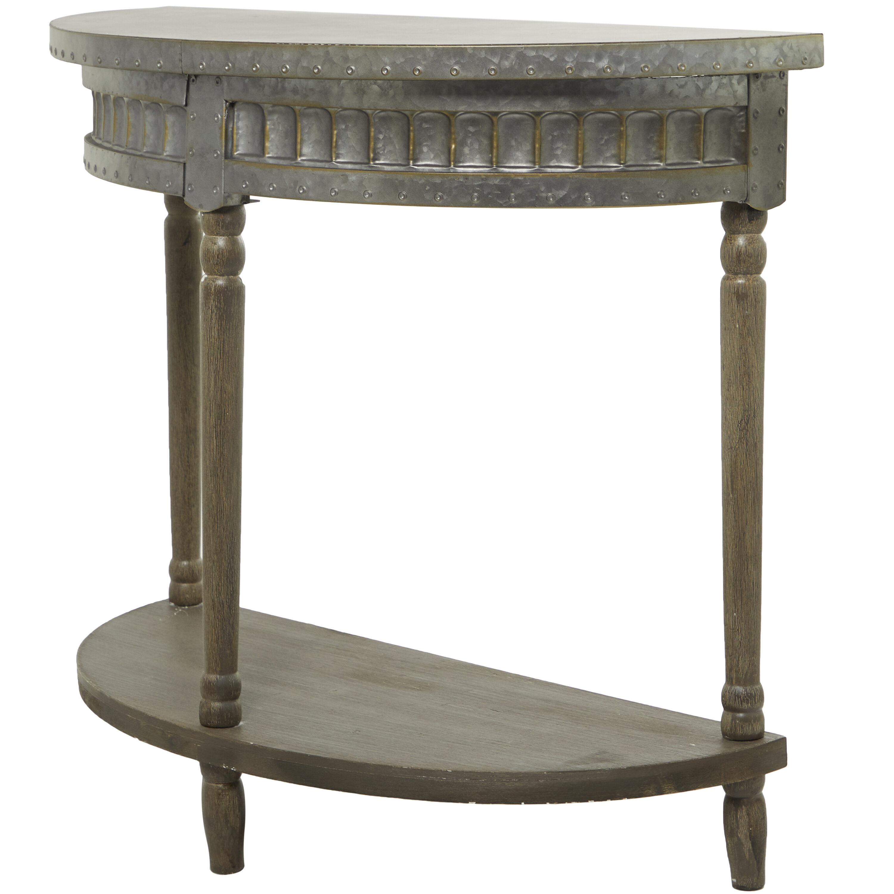 Beige and Gray Metal Wood Half Moon Console Table