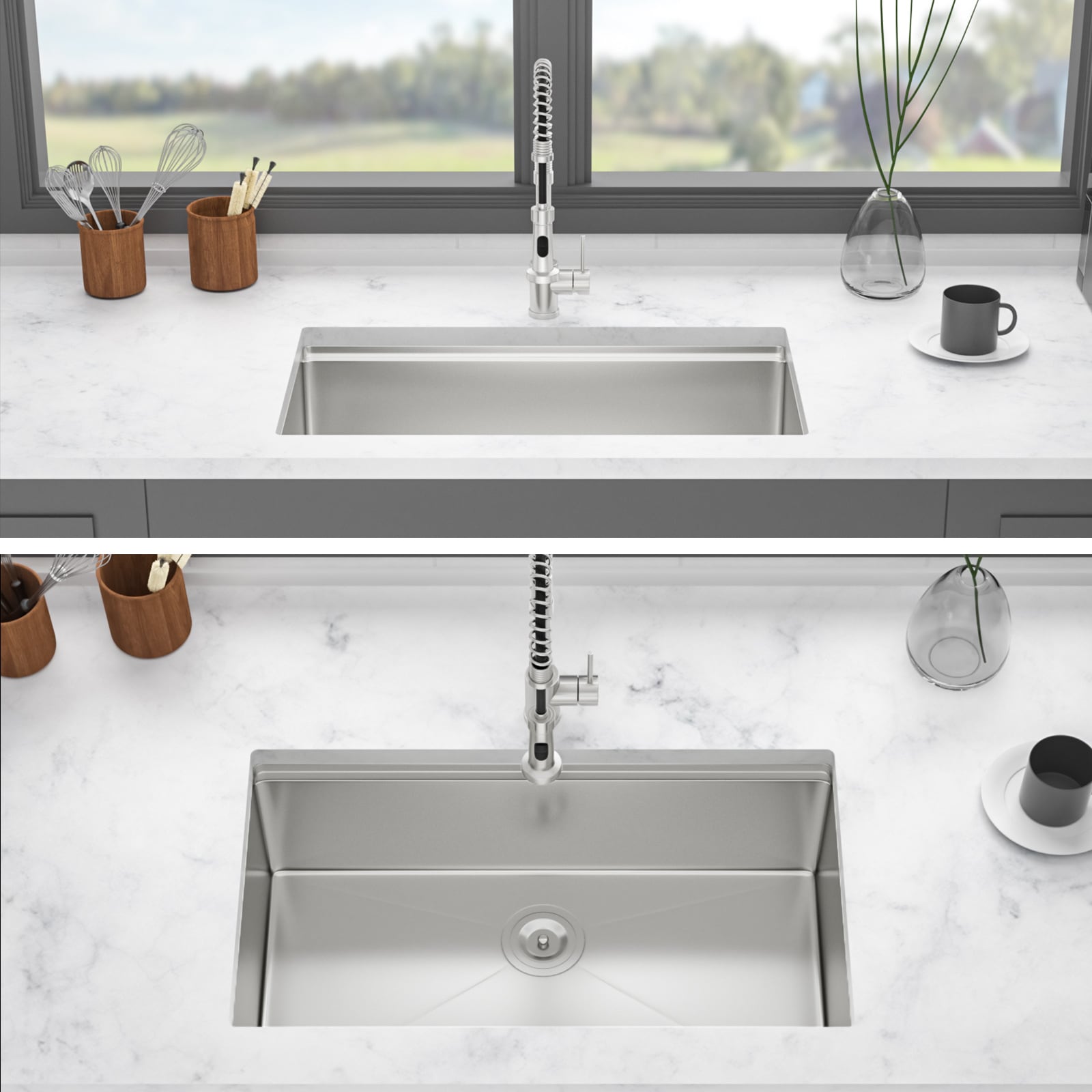 LOVMOR 30-in x 18-in Undermount Stainless Steel Single Bowl Brushed Nickel Kitchen Sink with Faucet and Drain #SF-W-W1243P196326