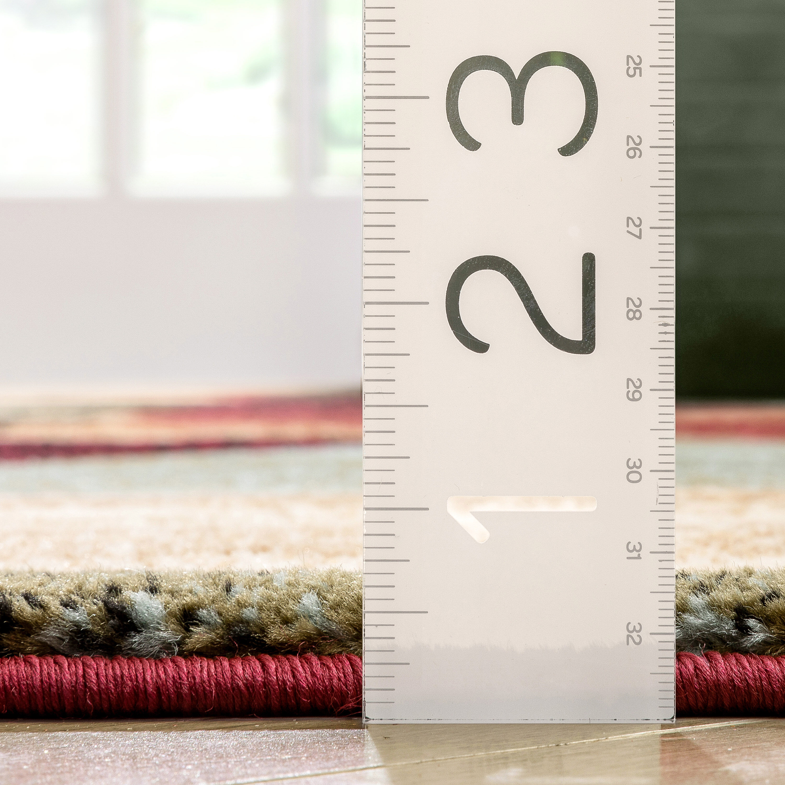 Ivory and Red Geometric Synthetic Rectangular Area Rug