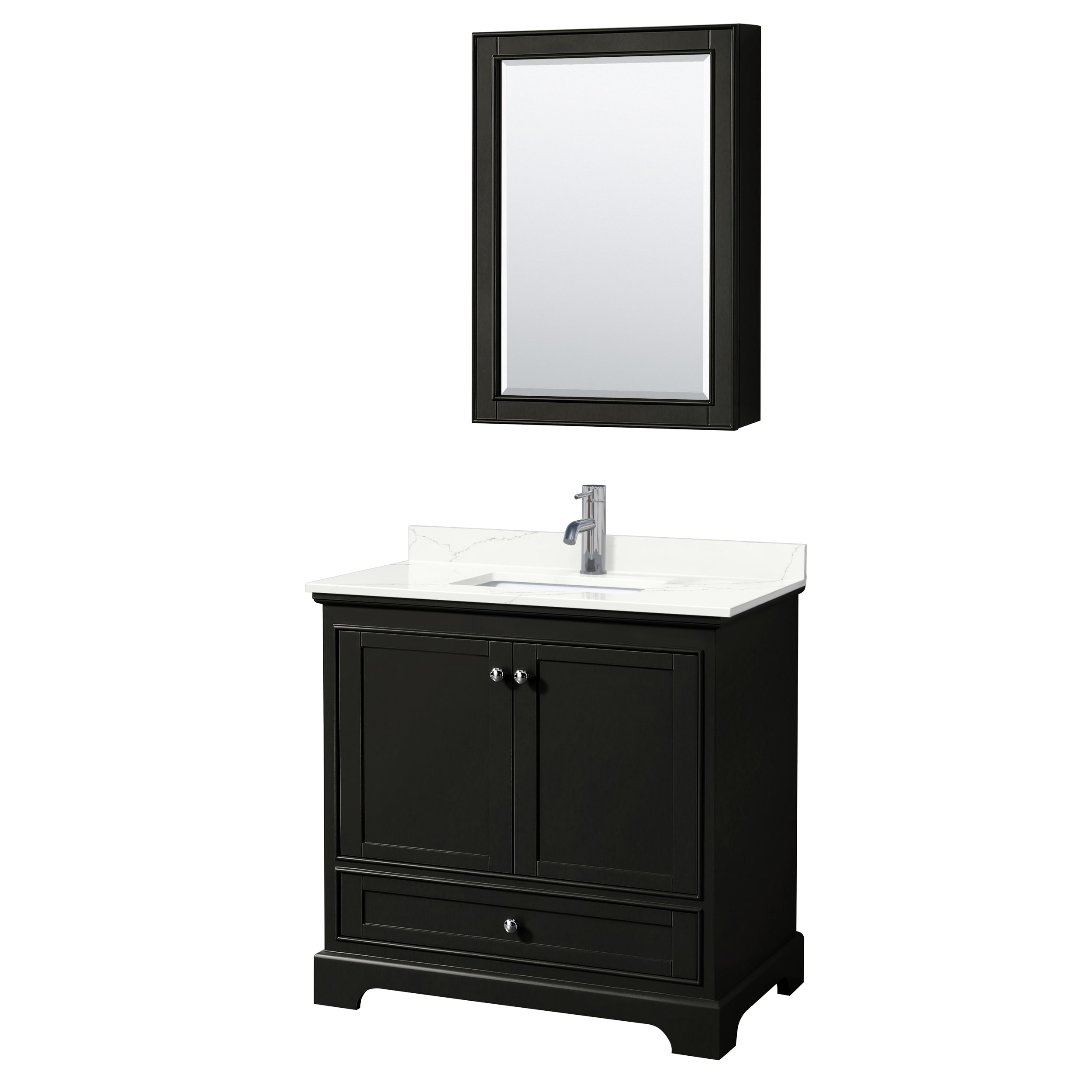 Wyndham Collection WCS202036SDEGTUNSMED Deborah 36-in Dark Espresso Undermount Single Sink Bathroom Vanity with Giotto Quartz Top (Mirror Included)