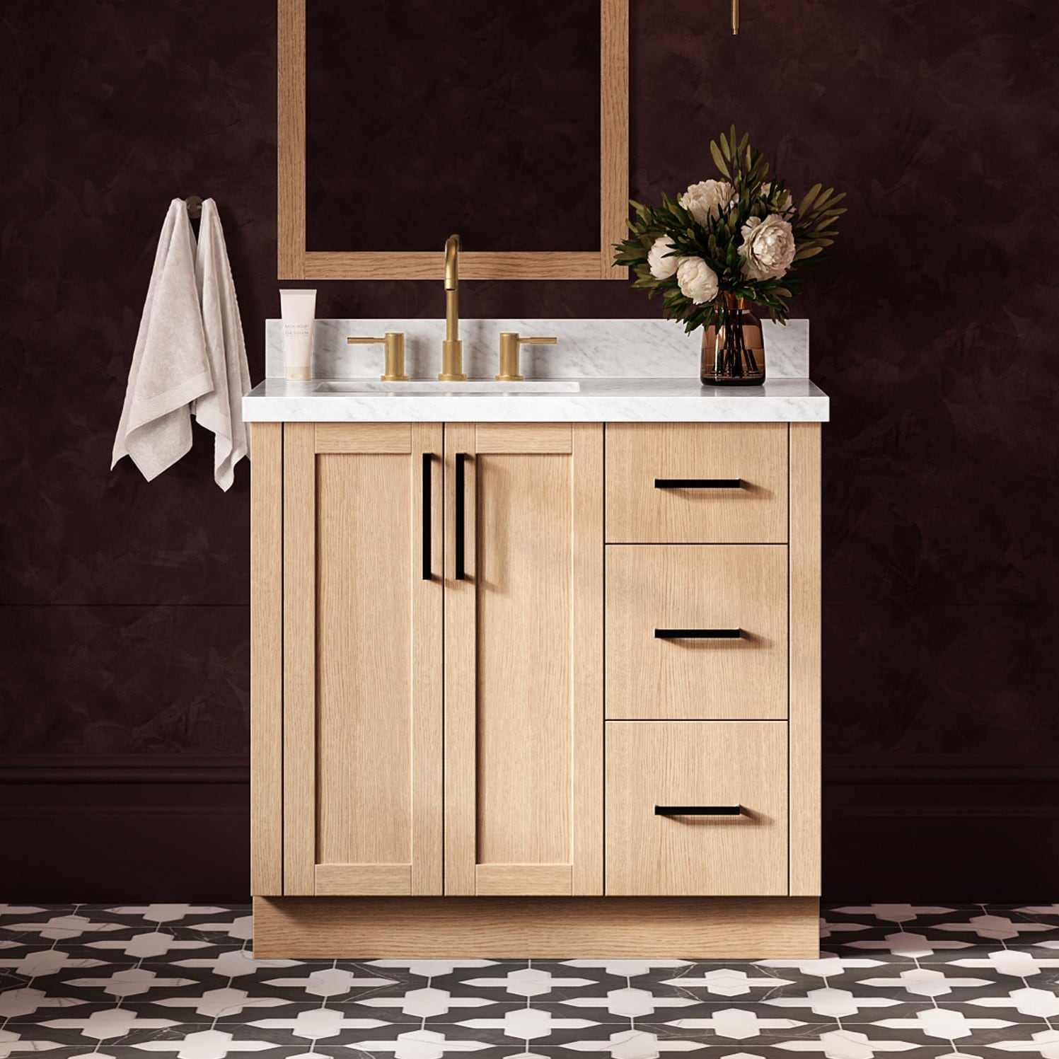 ARIEL Loren Undermount Single Sink Bathroom Vanity with Quartz or Marble Top
