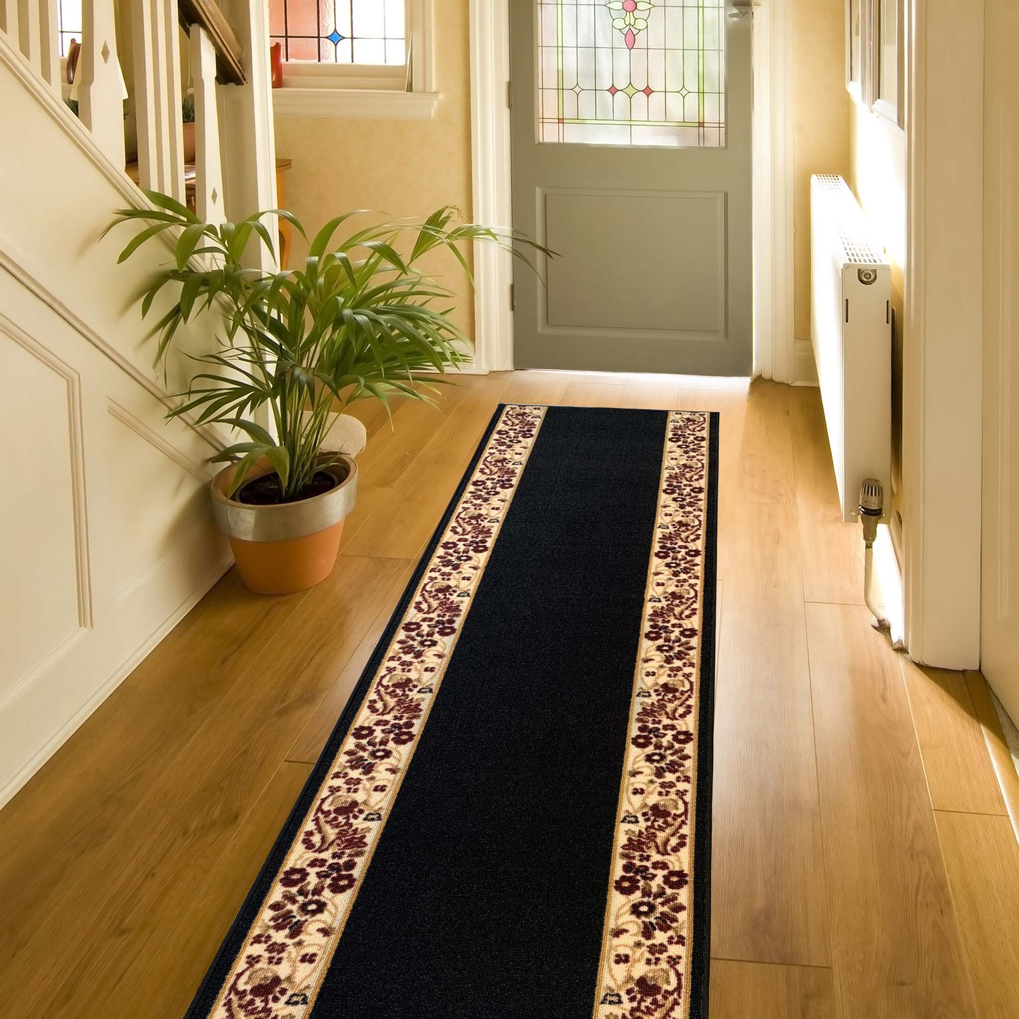 Playa Rug Non-Slip Custom Cut Carpet Runner for Hallways with Floral Border