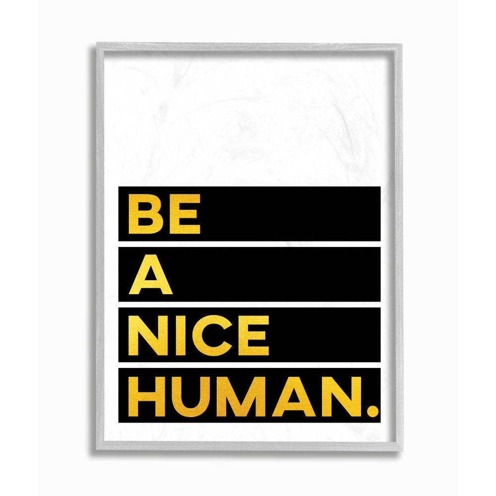 Stupell Industries AB-910-GFF-11X14 Be A Nice Human Quote with Color Block Typography Seven Trees Design Framed 14-in H x 11-in W Inspirational Print