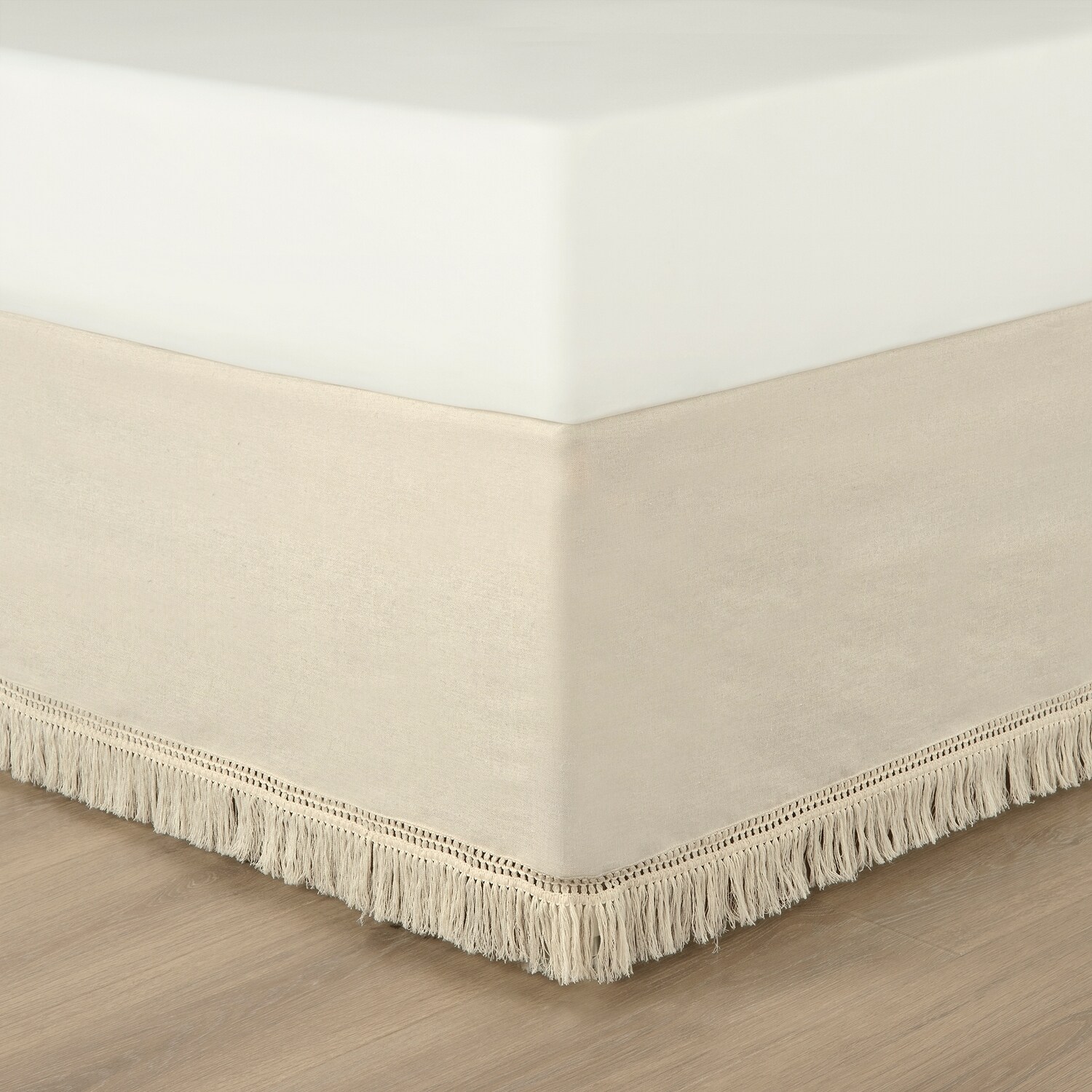 Neutral Queen Cotton Polyester Fringe Bed Skirt