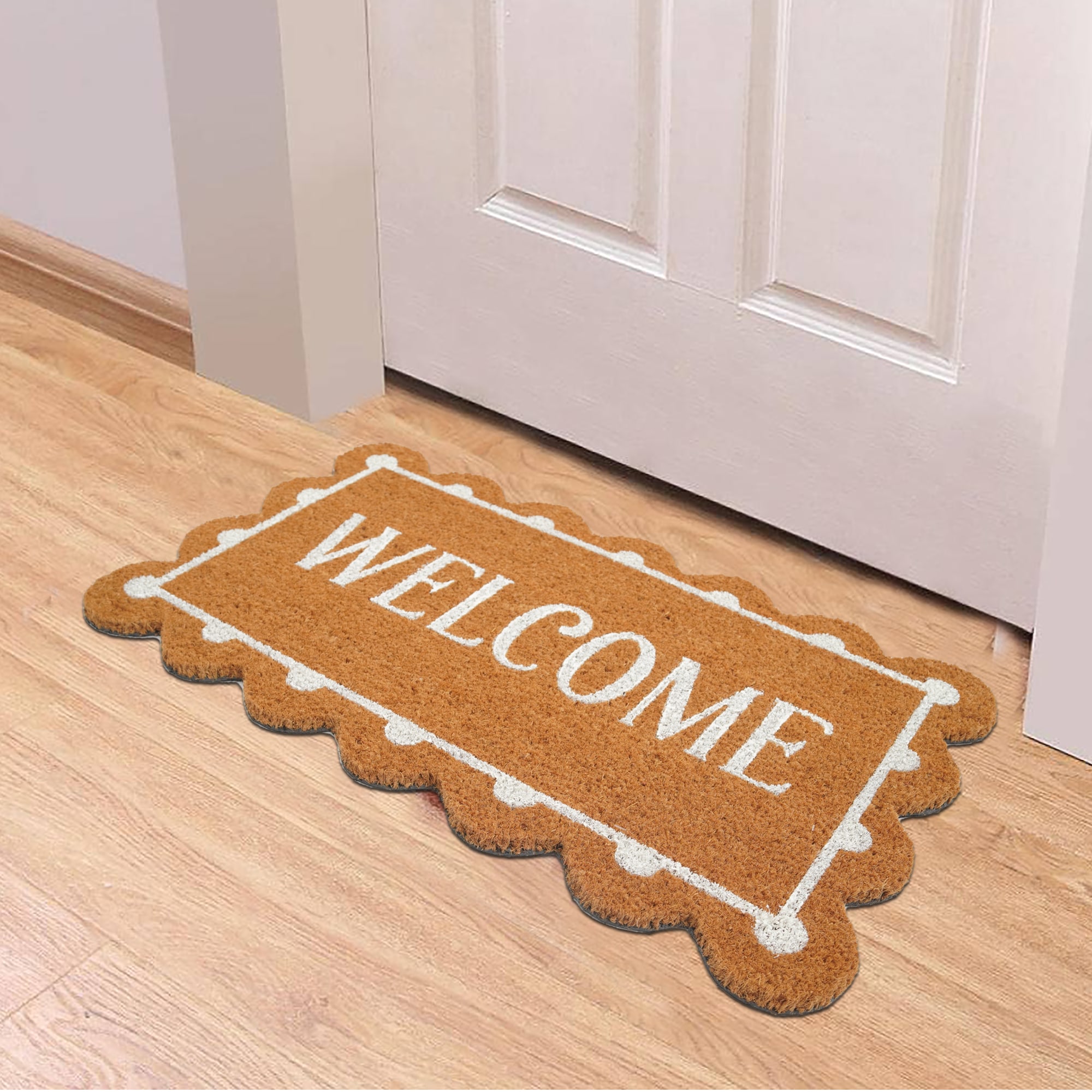 Style Selections WG-LB-SCALLOPWEL 17.25-in x 29.25-in Natural Coir/Latex Non-Slip Grip Indoor or outdoor Decorative Summer Door Mat 6 -Pack