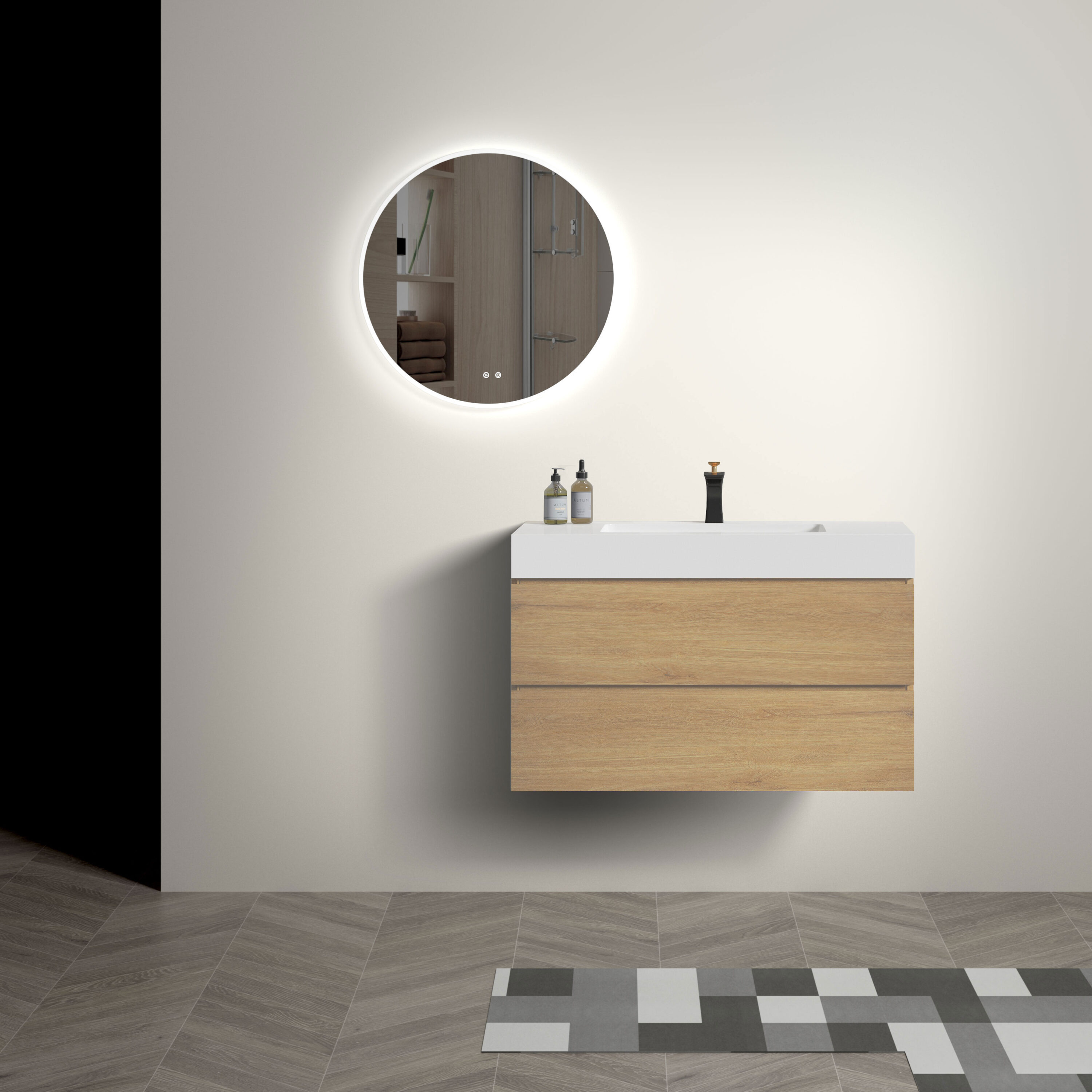 Tahanbath 36 Inch Oak Wall Mounted Floating Bathroom Vanity with One ...