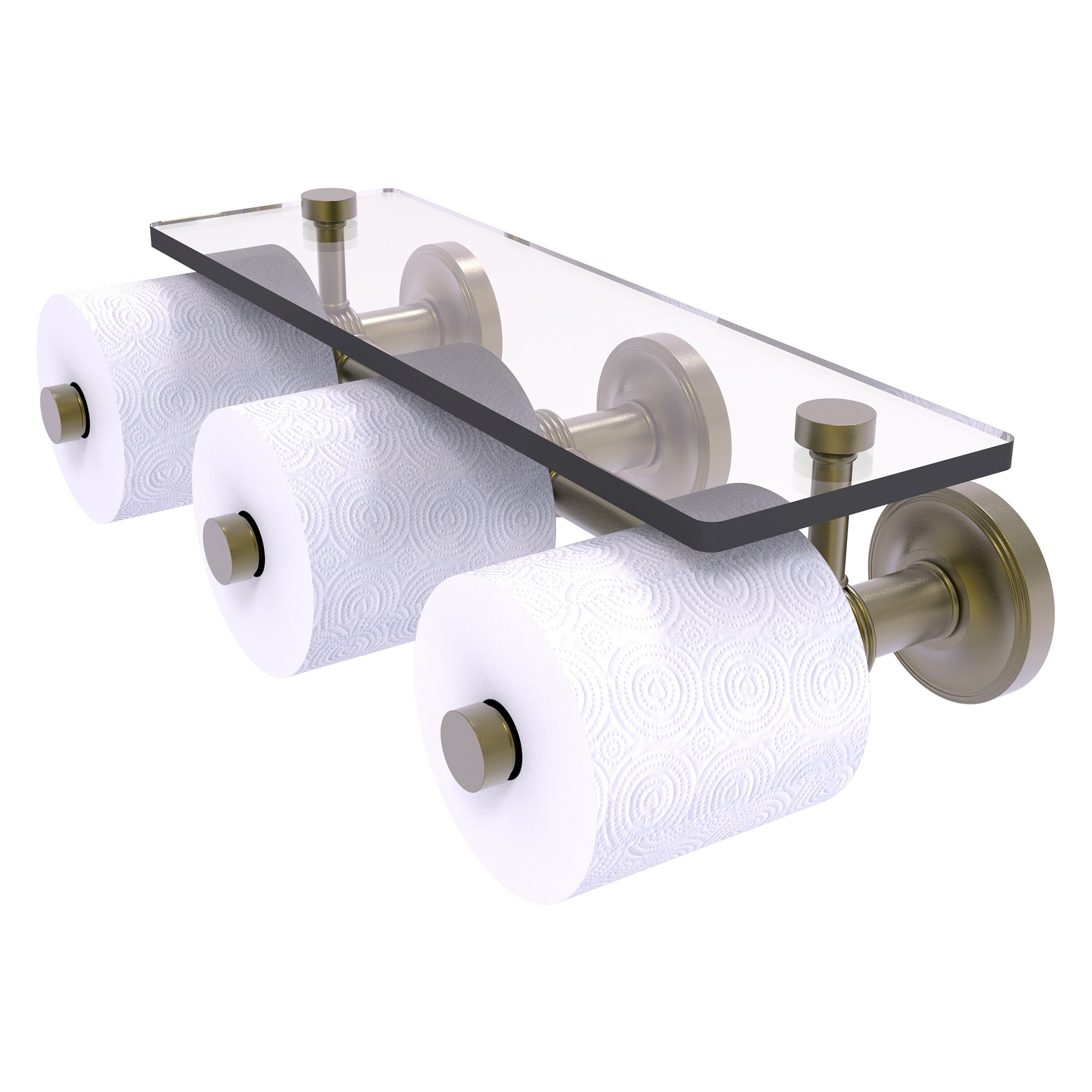 Allied Brass PR-35-3S-ABR Prestige Regal Antique Brass Wall mount Double post Toilet Paper Holder 3 -Rolls with Storage