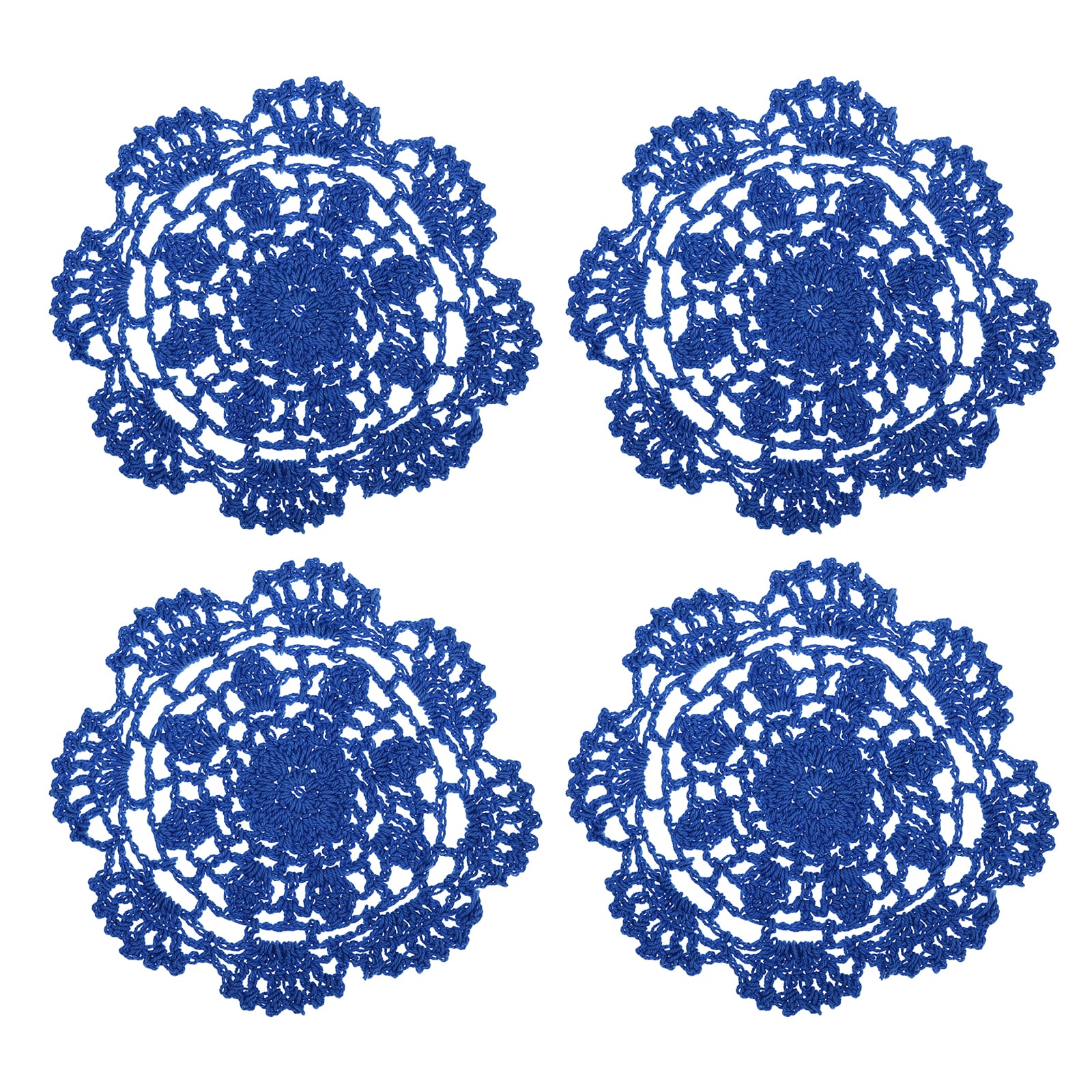Unique Bargains Fabric Coasters 4pcs 5 Inch - Cotton Woven Crochet Doilies Lace Embroidery Cup Mat with Floral Pattern for Wedding Party Decoration (Navy Blue)