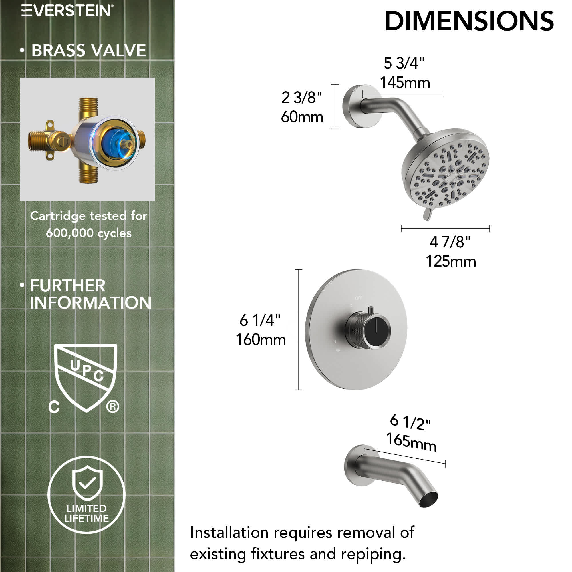 EVERSTEIN SFS-1102-NK Showerhead-Bar-Panels - View #8
