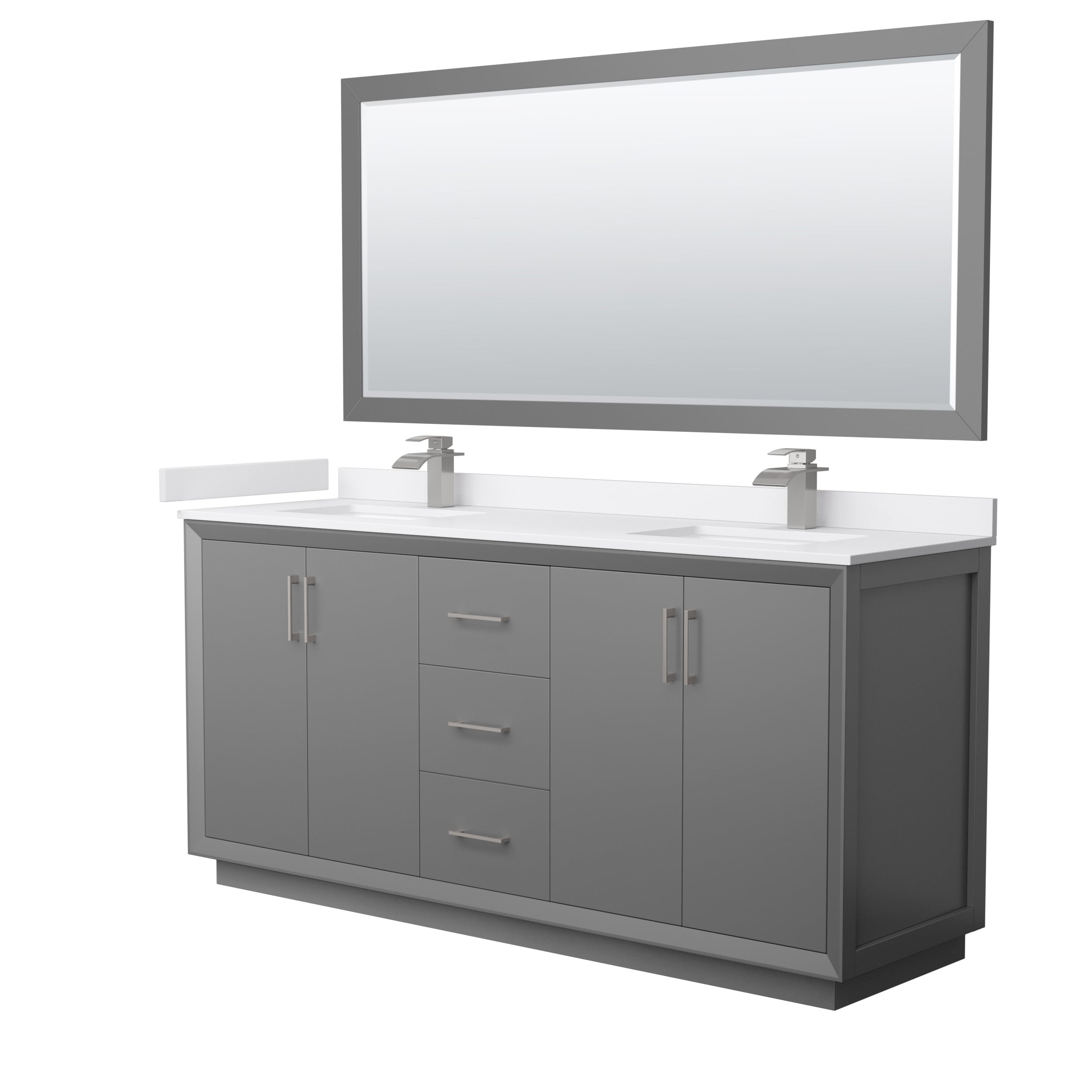 Wyndham Collection WCF414172DKGWCUNSM70 Strada 72-in Dark Gray with Brushed Nickel Trim Undermount Double sink Bathroom Vanity with White cultured marble Cultured marble Top (Mirror Included)