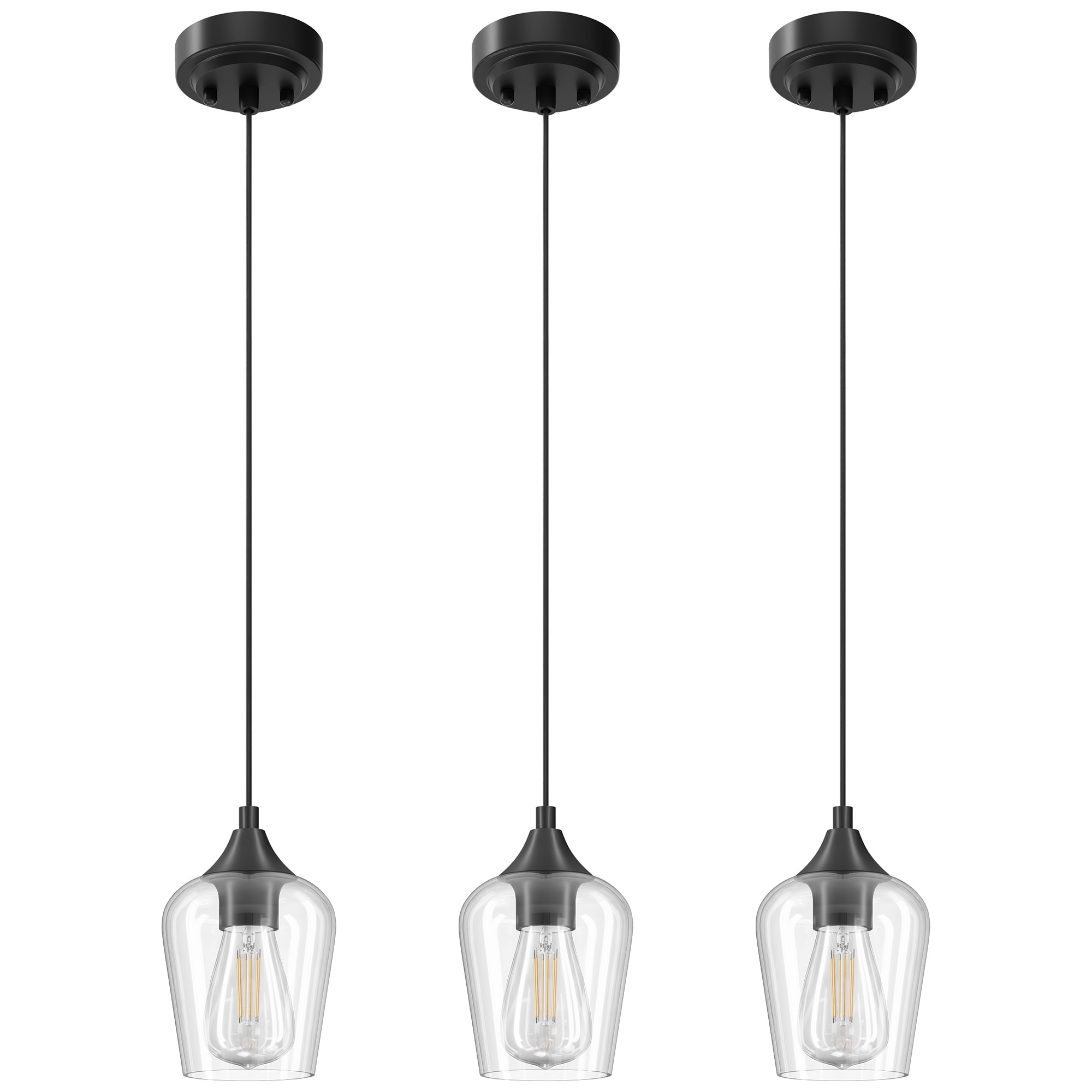 CO-Z PDL-150B-3P  3 -Light Matte Black Modern/contemporary Clear glass Cylinder Mini Hanging Pendant light