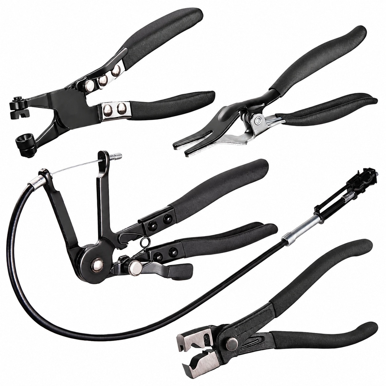 Oyezvary  4 Pcs Hose Clamp Pliers Spring Coolant Radiator Hose Clamp Pliers Automotive Tools Includes 27 Long Reach Wire Spring Flat Band Remover