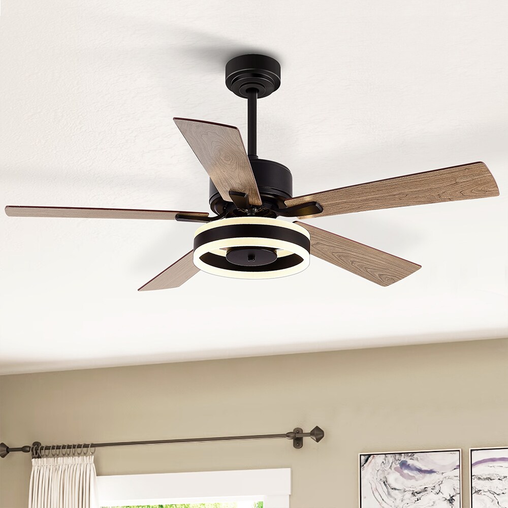 Breezary 52-in Black with Plywood Blades Indoor/Outdoor Ceiling Fan ...