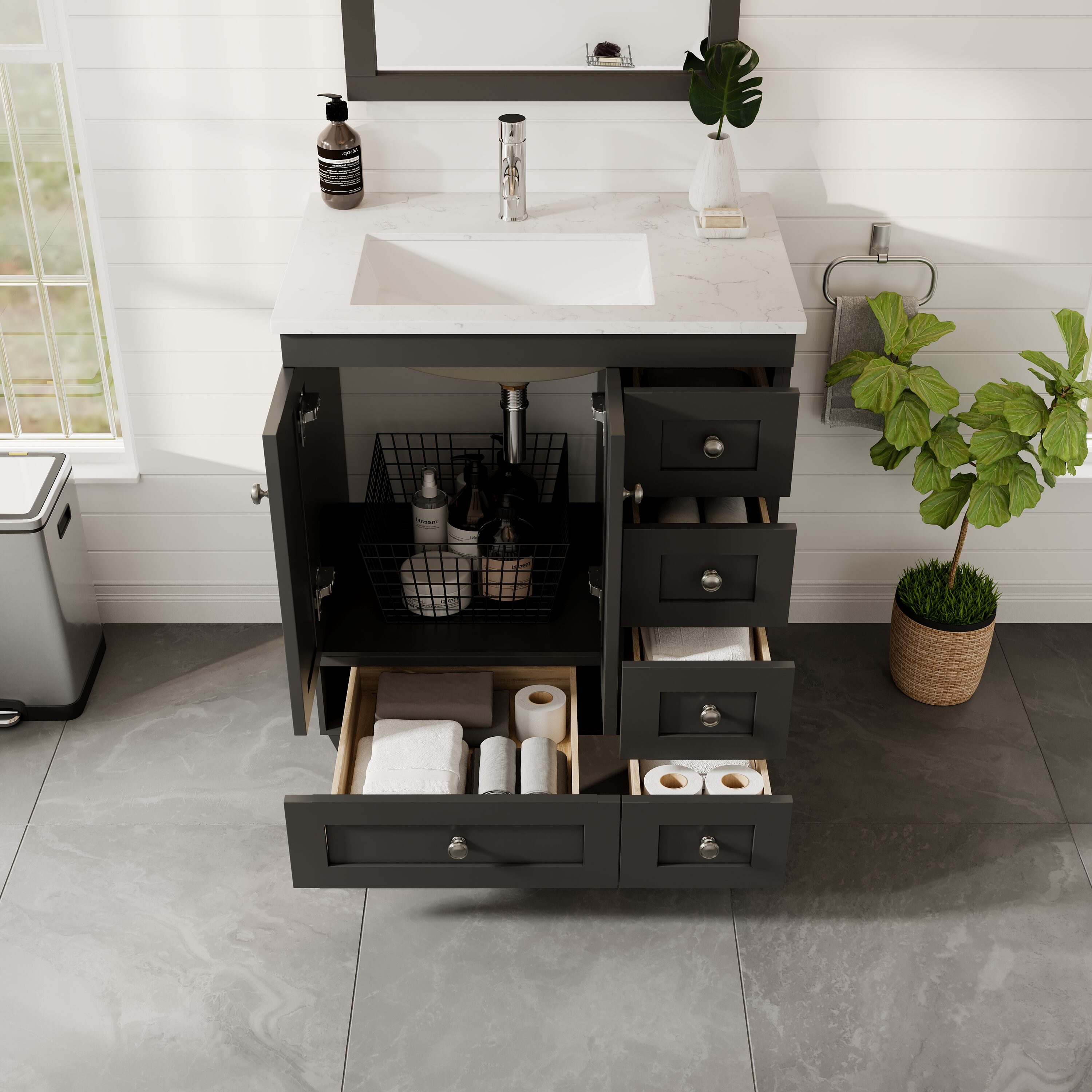 Espresso 28" Bathroom Vanity with White Quartz Top and Undermount Sink