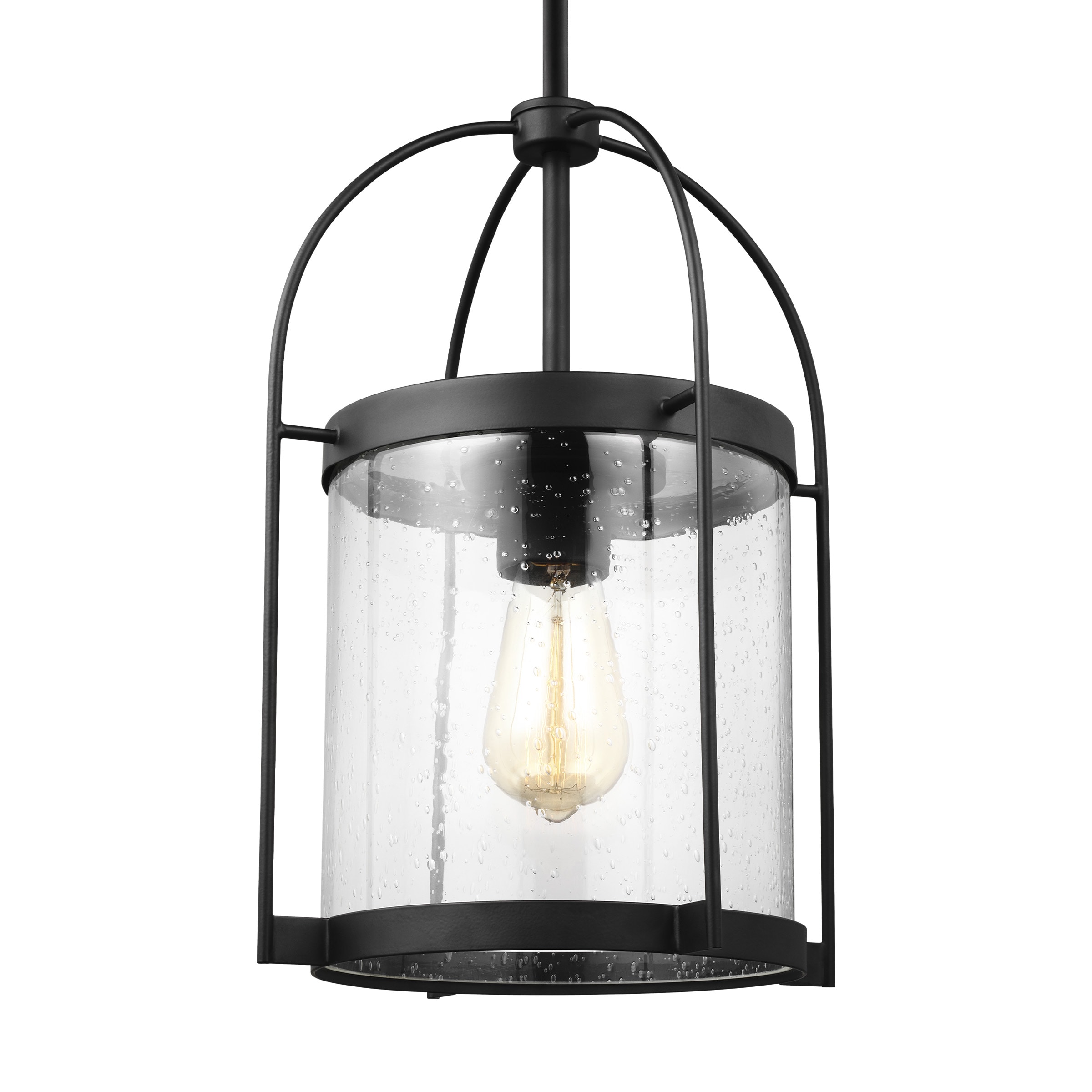 Kenny 16'' Matte Black Steel Globe Pendant with Clear Seeded Glass