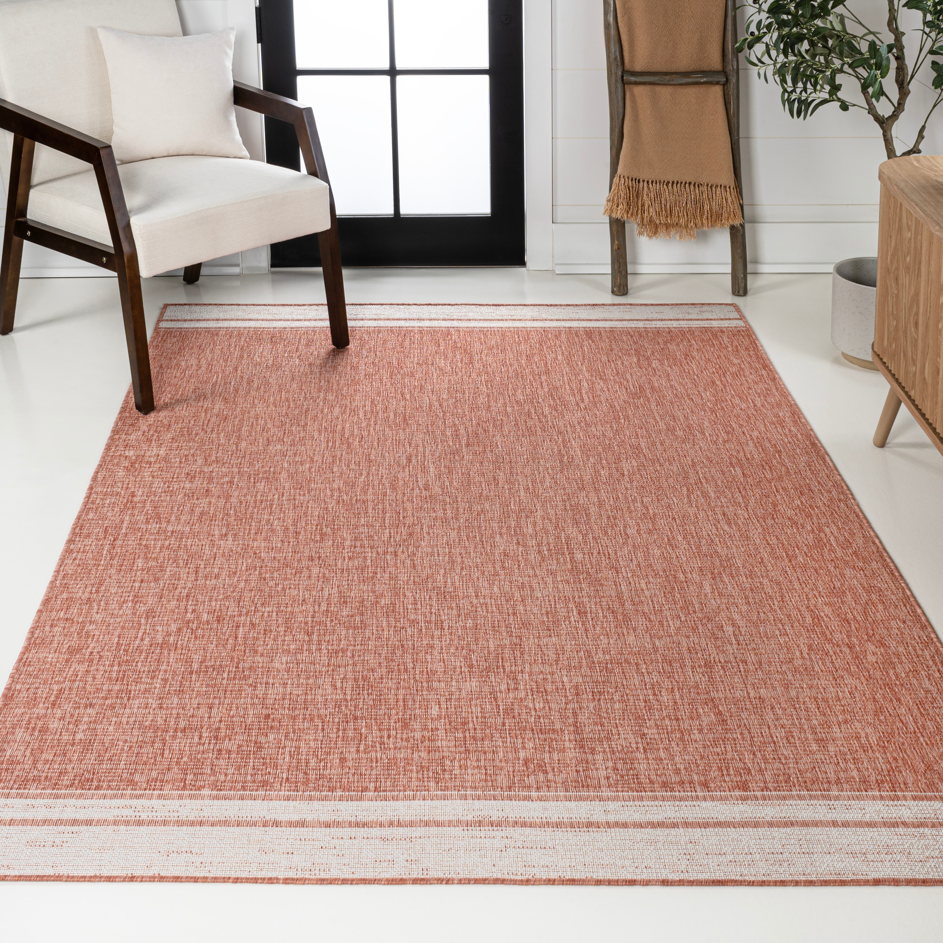 JONATHAN  Y TSN213B-4 TUSCAN SUN Alda Minimalist Mingled Solid 4 x 6 (ft) Loomed Polypropylene Salmon/Cream Rectangular Indoor/Outdoor Border Mid-Century Modern Area rug
