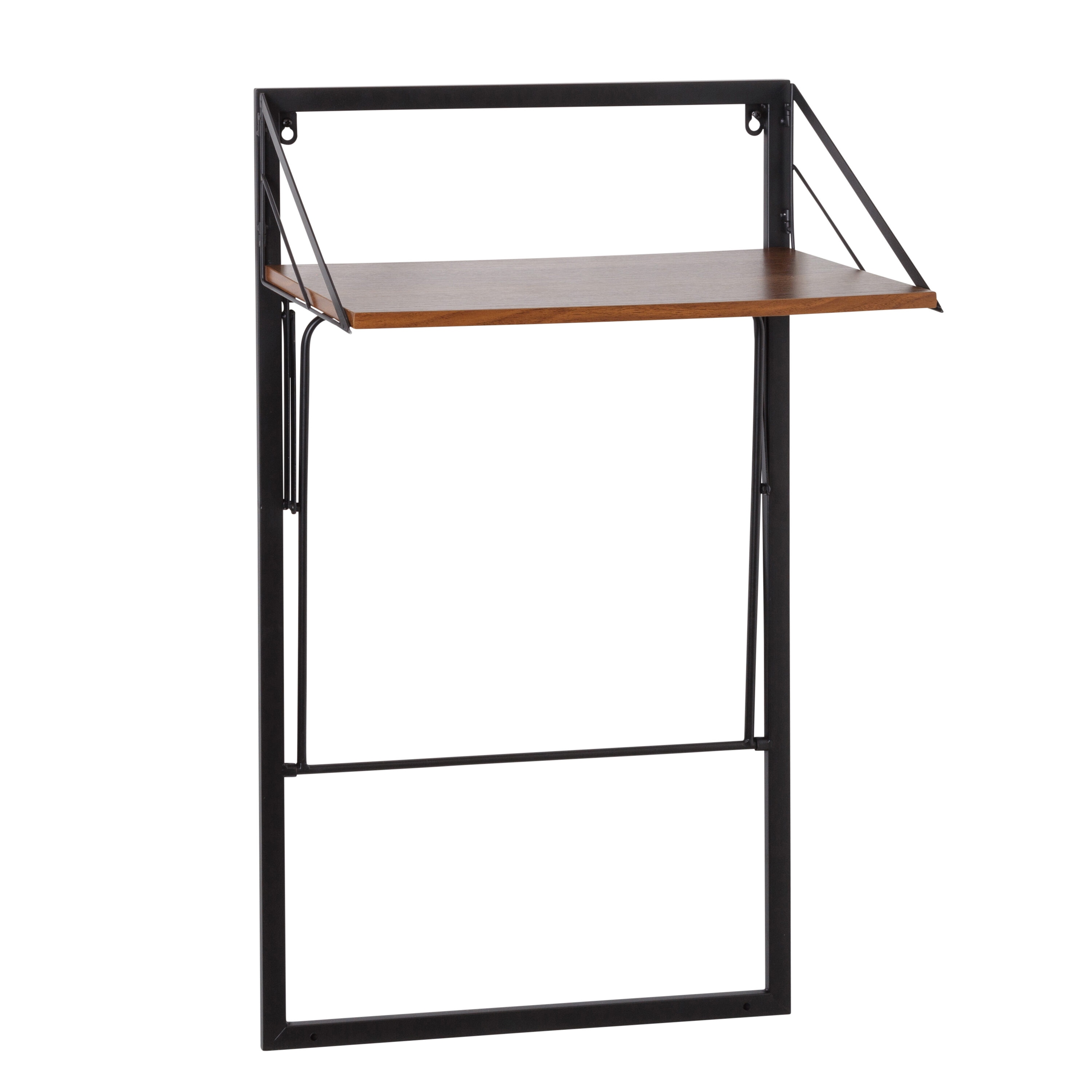 Black and Walnut Collapsible Wall-Mounted Laundry Hamper with Shelf