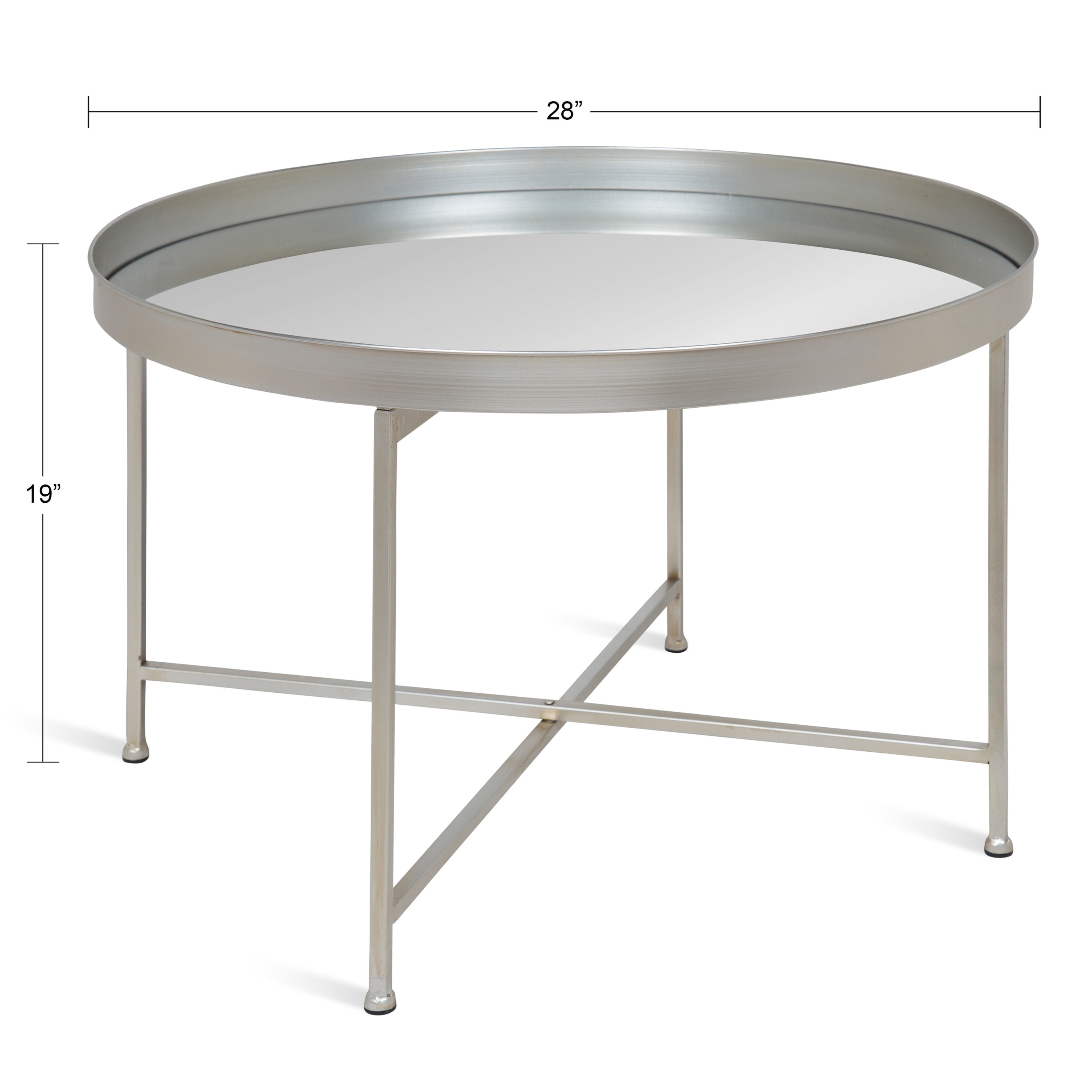 Celia 30" Round Mirrored Glass and Wood Coffee Table