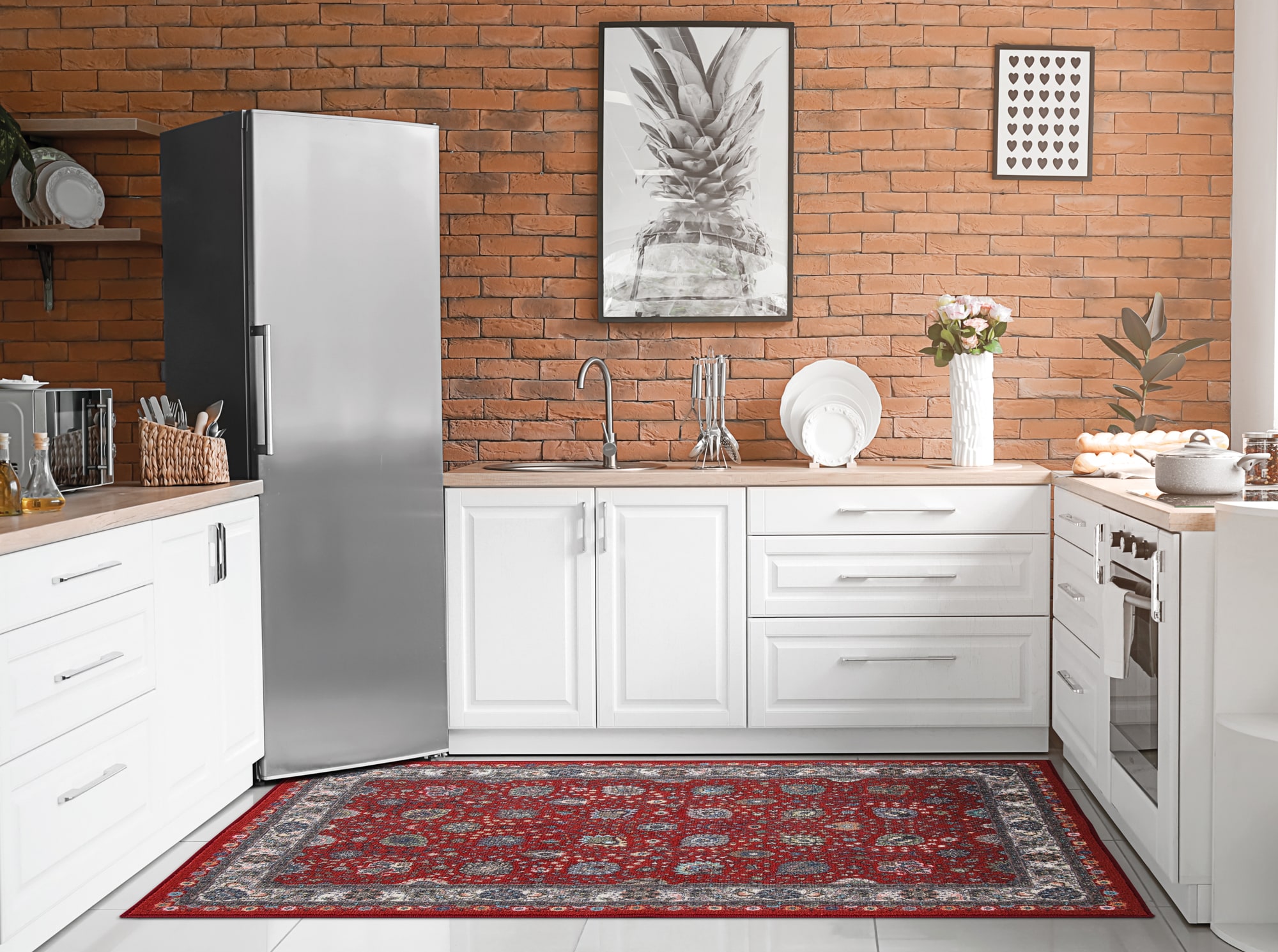 Ottomanson ATS9460-3X5 Athens 3 x 5 (ft) Loomed Polyester Red/Cream Rectangular Indoor Floral/Botanical Oriental Area rug