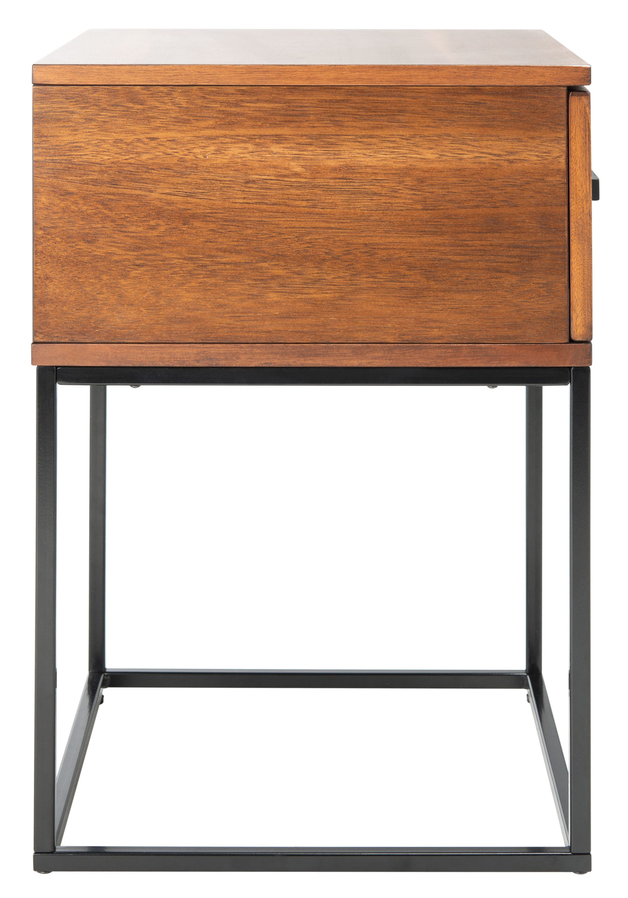 Marquise Brown Mahogany and Black Metal 1-Drawer Nightstand