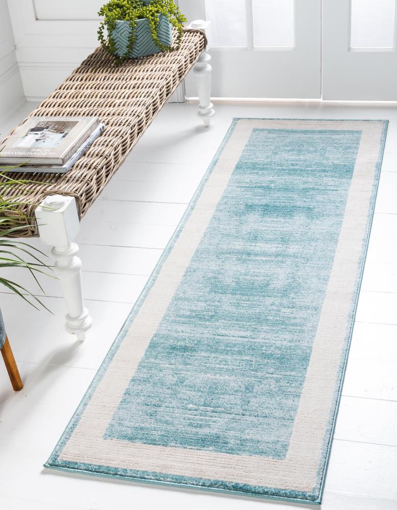 Unique Loom 3141248 Jill Zarin Yorkville Uptown 2 x 6 (ft) Loomed Polypropylene Turquoise Rectangular Indoor Border Industrial Runner rug