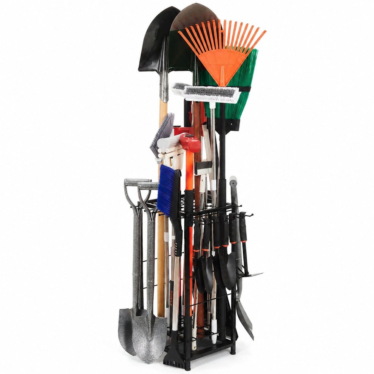KHKFY  Garden Tool Organizer Heavy Duty Steel Storage Rack Holds 50 Long Handled Tools Adjustable Feet for Garage Shed Outdoor Lawn Black