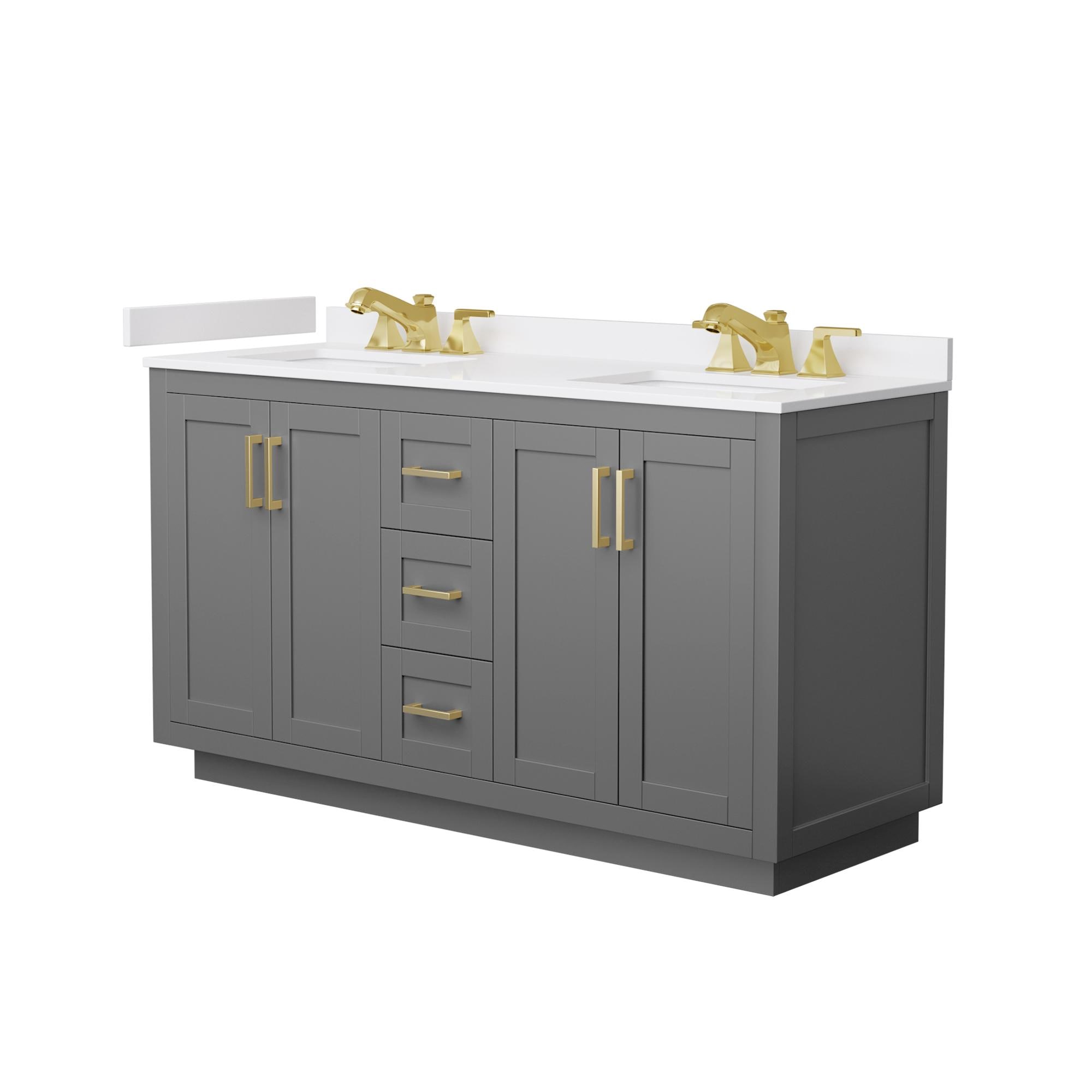 Wyndham Collection Miranda 60-in Dark Gray with Brushed Gold Trim Undermount Double Sink Bathroom Vanity with White Cultured Marble Cultured Marble Top
