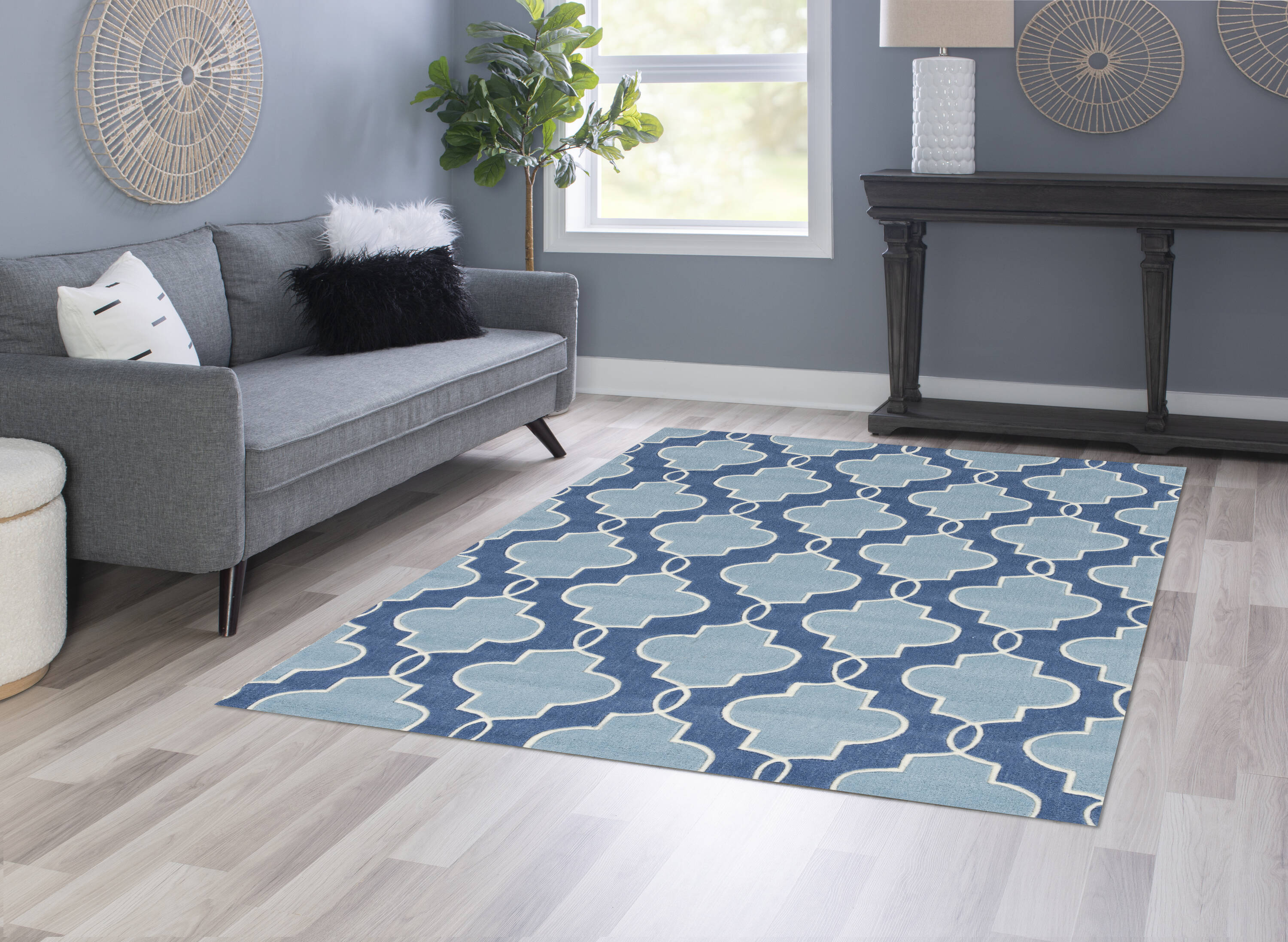 Linon RUG-TARL3457 Trio 5 X 7 (ft) Blue Indoor Geometric Bohemian/Eclectic Area Rug