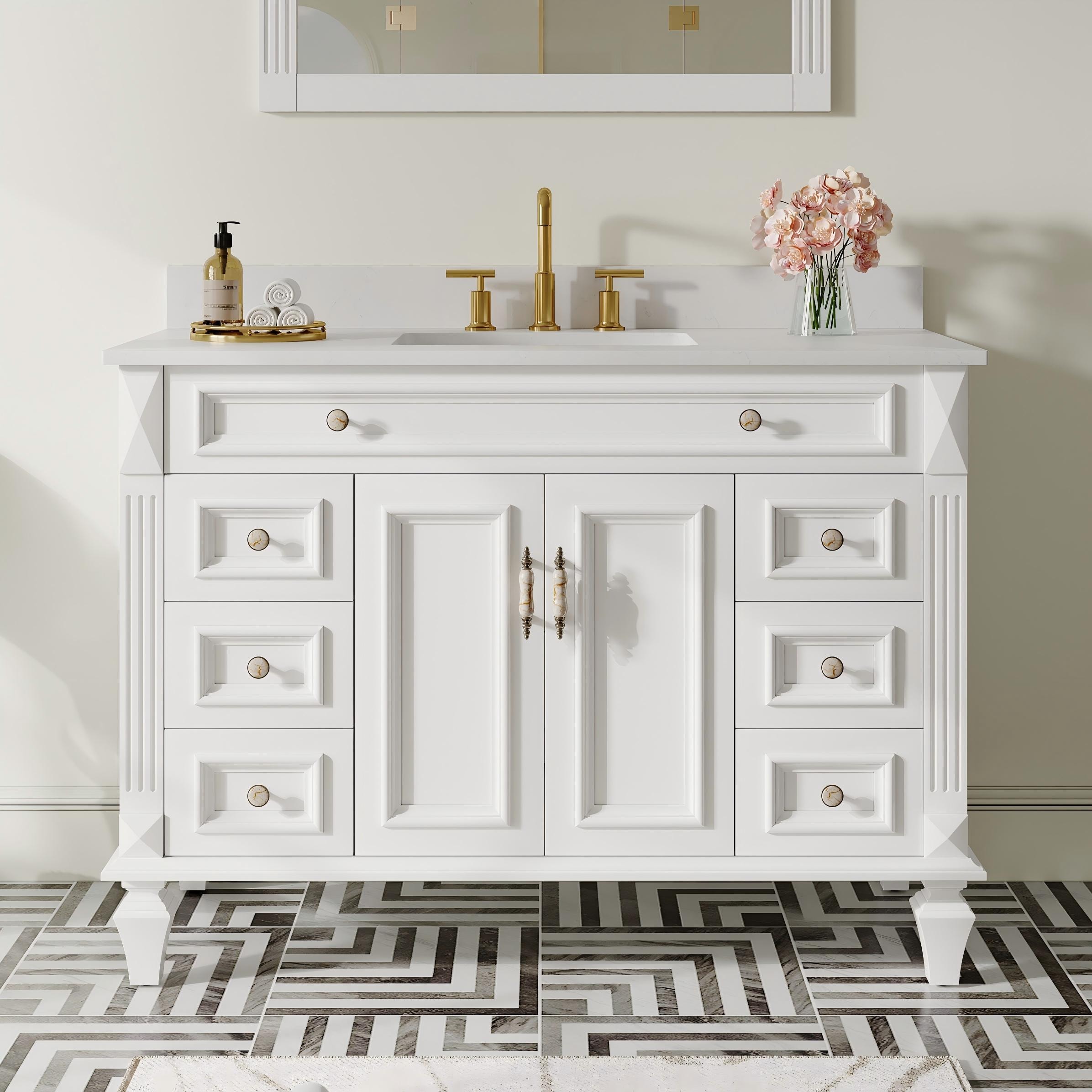 ANGELES HOME  48-in Solid Wood White Bathroom Vanity Undermount Single Sink with Carrara White Quartz Countertop(Fully Assembled)