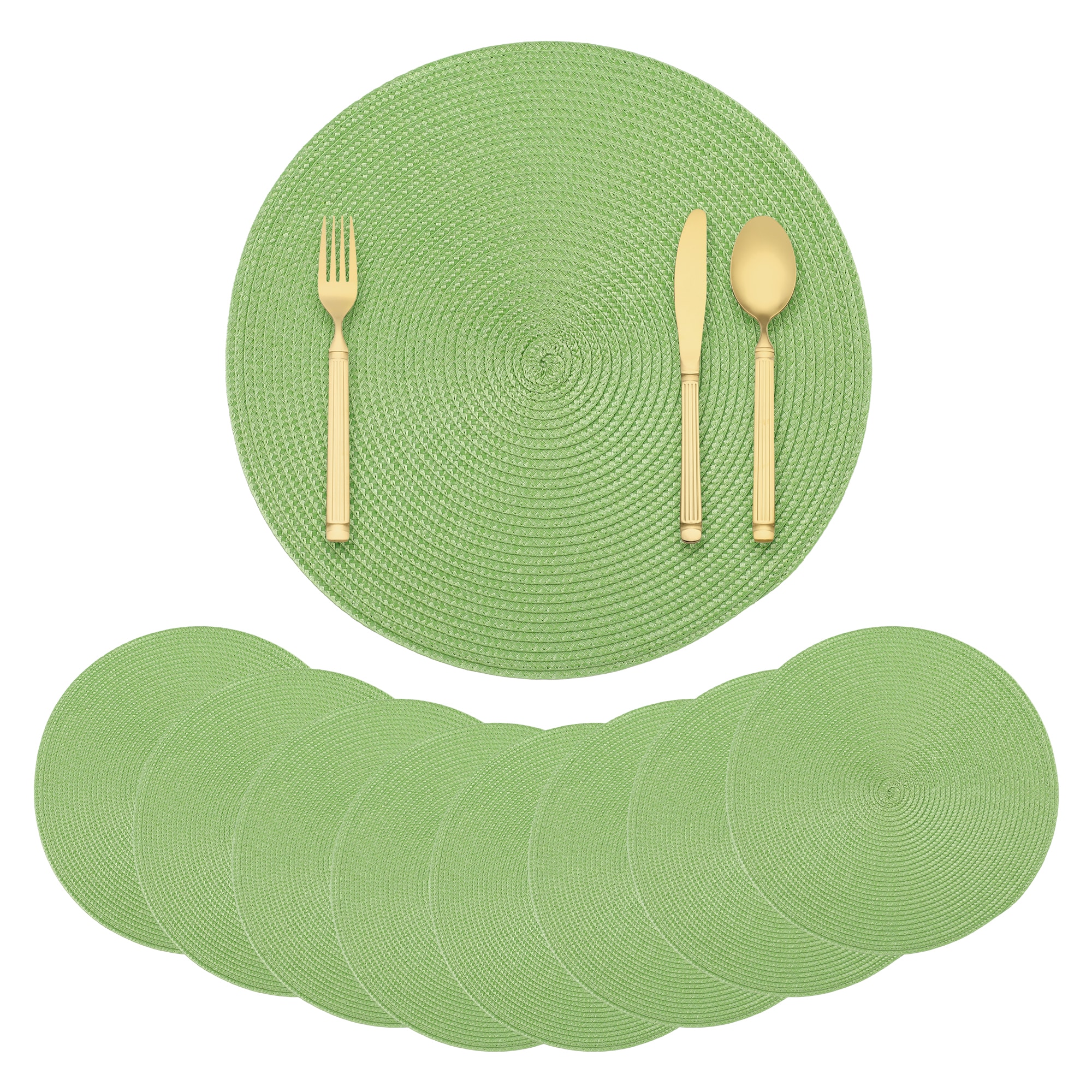 Unique Bargains Round Placemats 8pcs Woven Placemats for Dining Table Decor Indoor Outdoor Washable Kitchen Table Mat Wipe Clean 15x15inch Green #S25120800UX5894