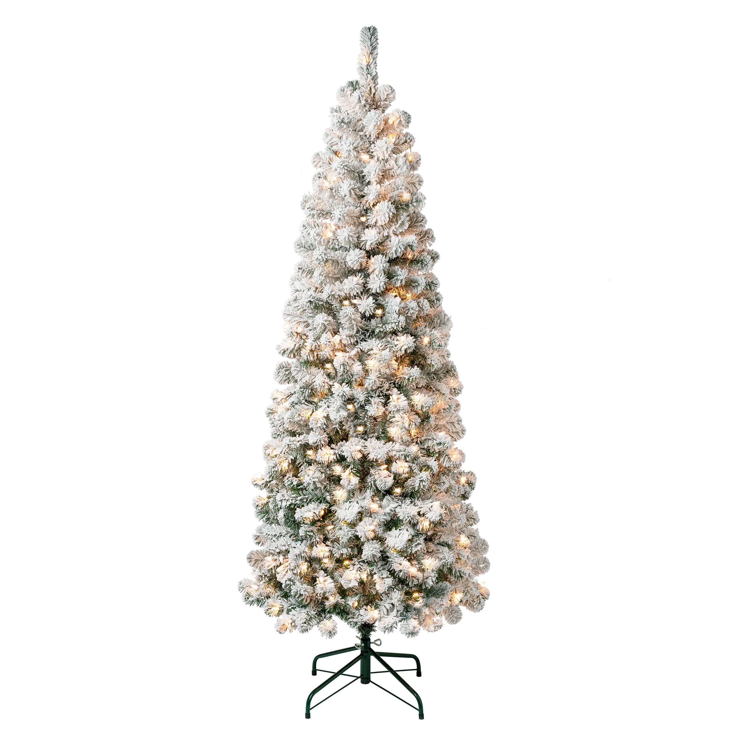 National Tree Company AC100-302-60F 6-ft Pre-lit Slim Flocked Artificial Christmas Tree with Clear Incandescent Lights