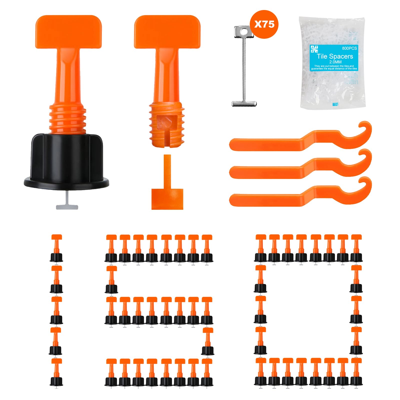 LAIFUCAM - Tile Leveling System Kit 100 Pieces One Sixteenth Levelers 500 Pieces Spacer Clips 50...