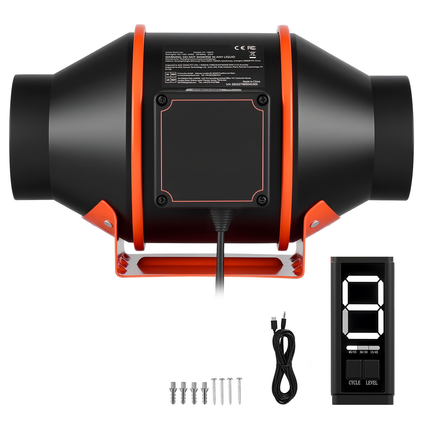 GIVIMO 205-CFM 4-in Inline Duct Fan with EC Pure Copper Motor 3-Speed Circulation 10-Speed PWM Controller and Timer 3000-RPM Speed 350-Pa Static Pressure 27.1-dB Low-Speed Noise and 25-W Draw for Grow Tents Indoor Gardening and Hydroponics