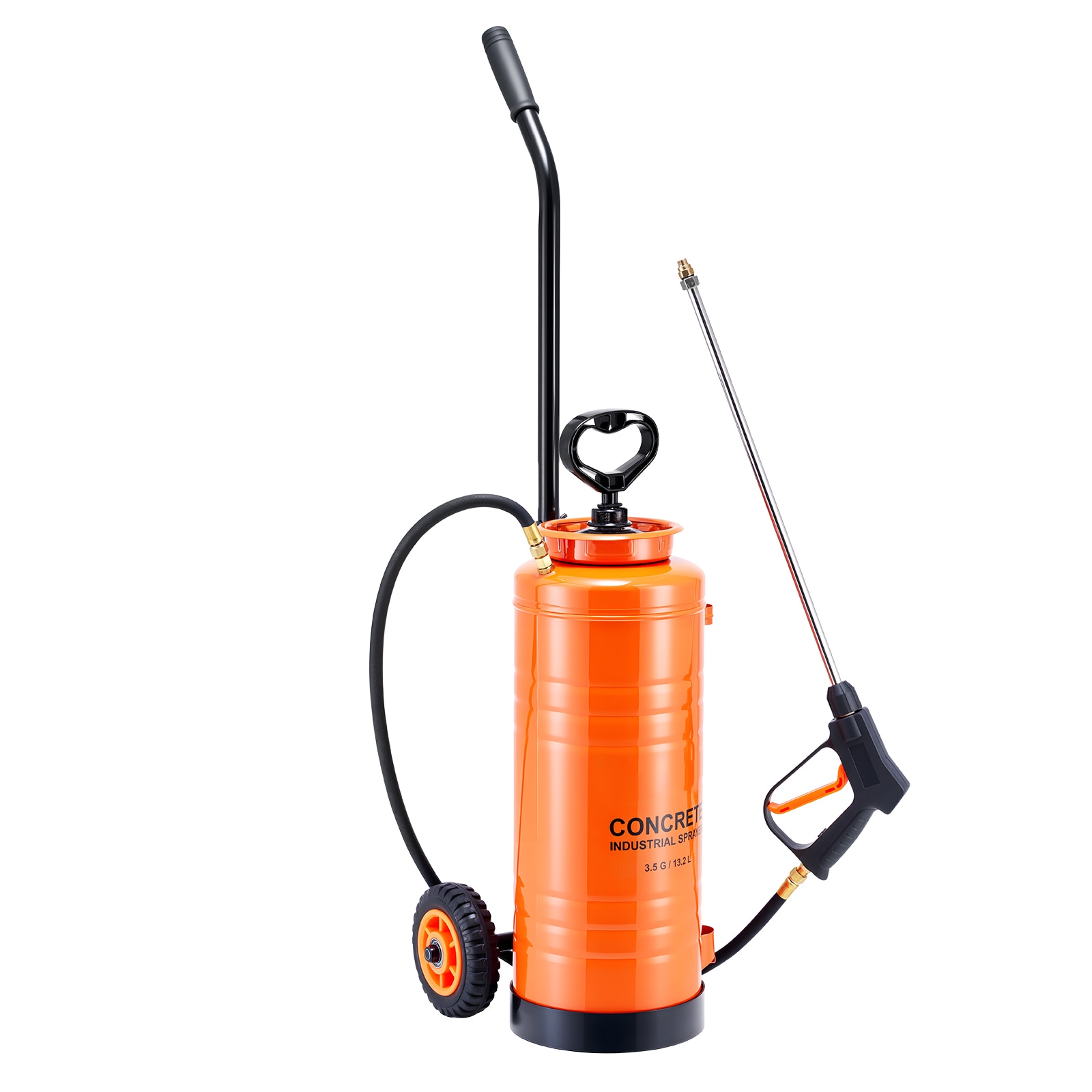 Mecale 3.5-Gal Industrial Concrete Sprayer with Wheeled Cart Stainless Steel for Sealers Form Oils Orange