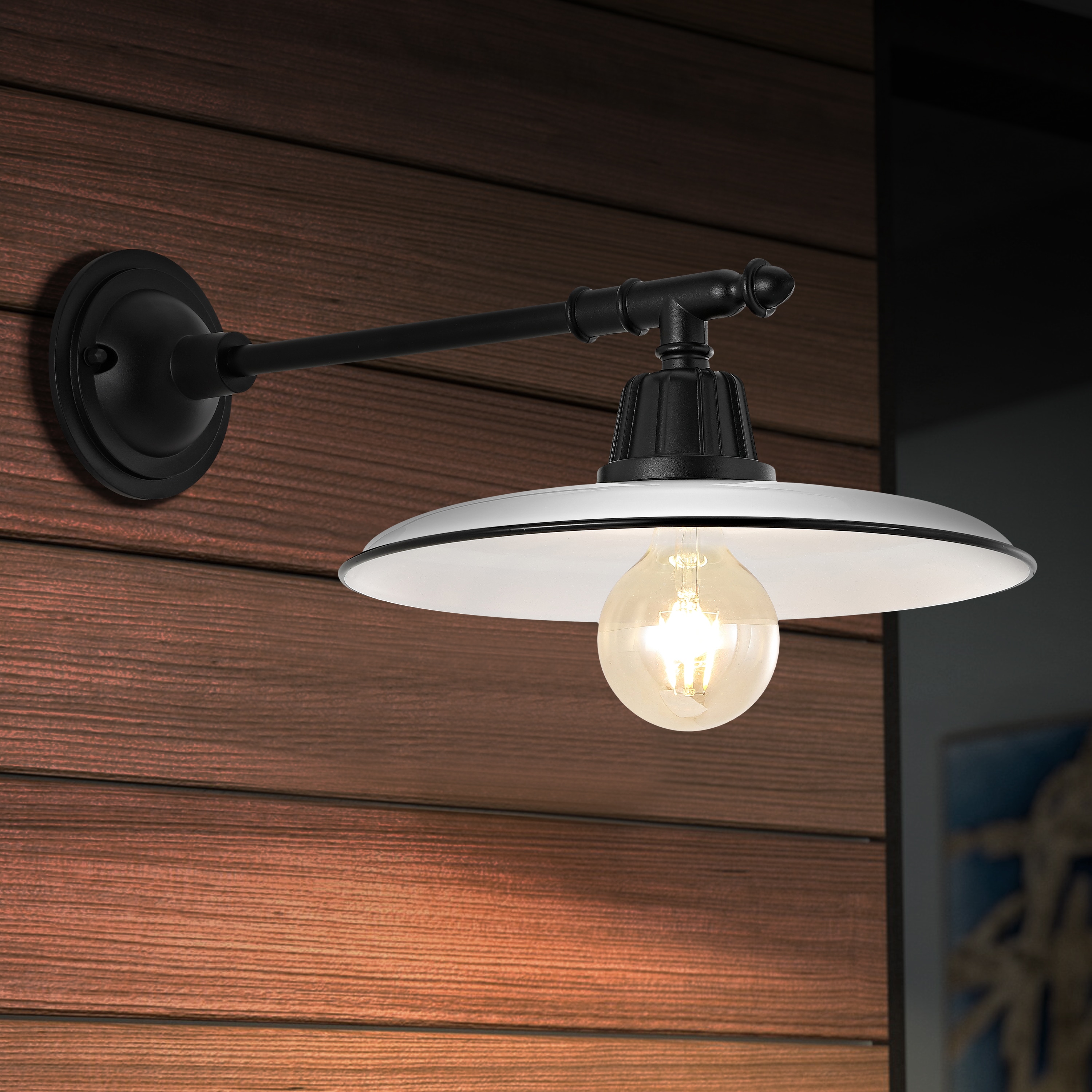 JONATHAN  Y JYL7616A Bonner Farmhouse Industrial Iron Victorian Arm 1 -Light 10-in H Polished White Hardwired Outdoor Wall Light