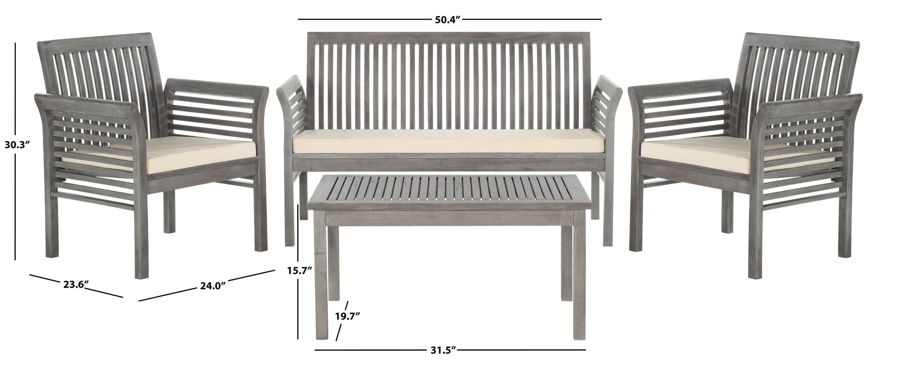 Safavieh PAT7005B Carson 4 -Piece Patio Conversation Set with Brown Cushions