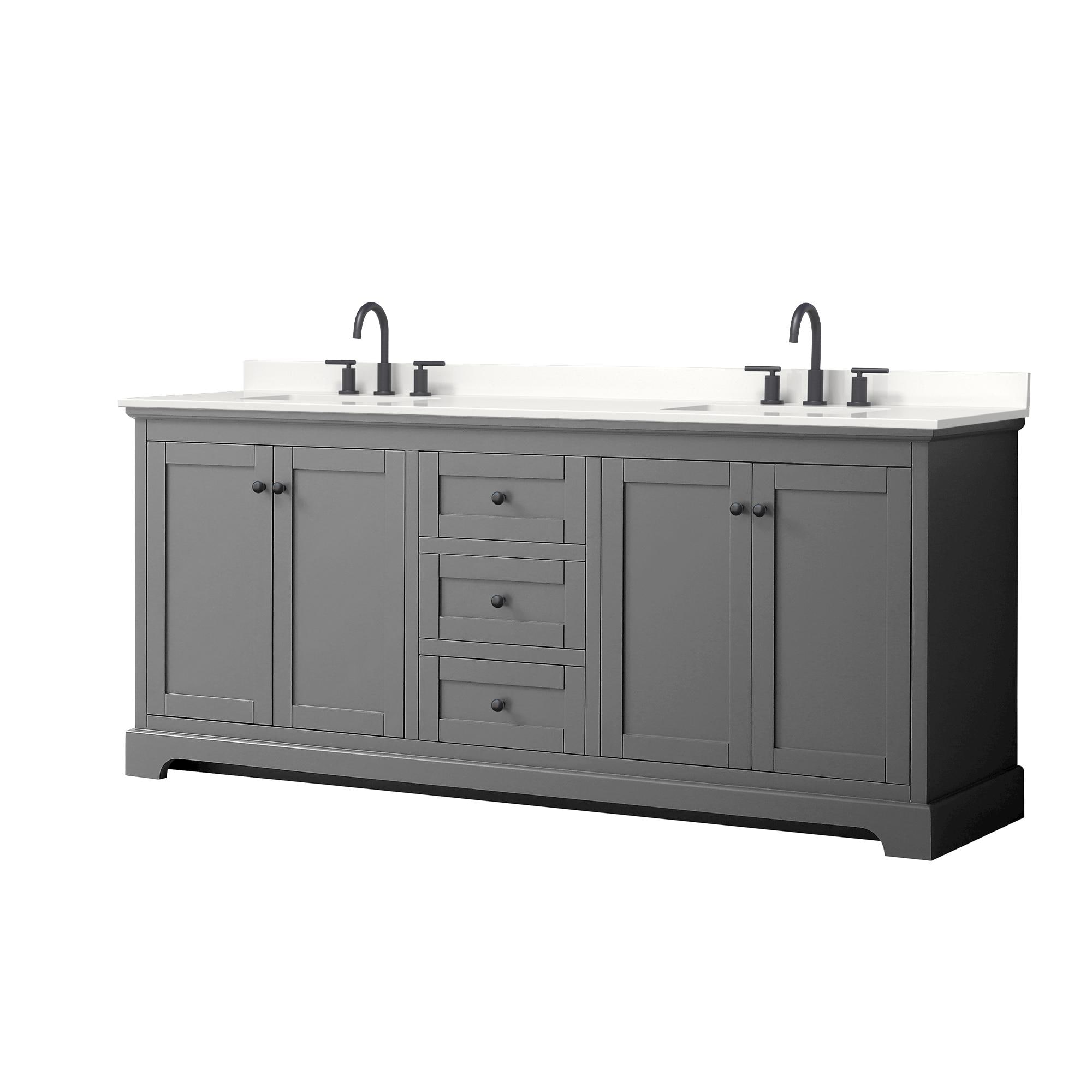 Wyndham Collection WCV232380DGBWQUS3MXX Avery 80-in Dark Gray Undermount Double Sink Bathroom Vanity with White Quartz Top