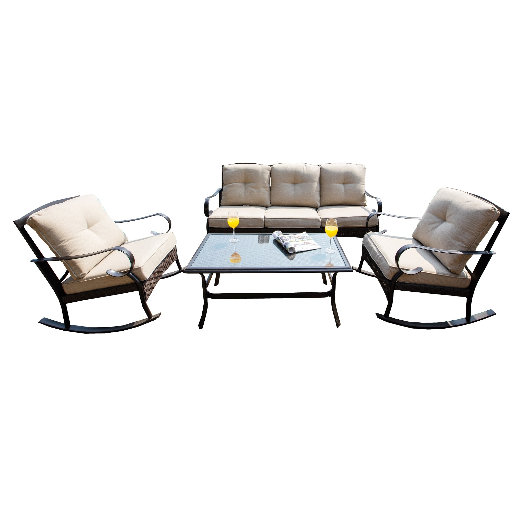 Moda Furnishings CMAS-2025 Lisa 5 -Piece Patio Sofa Conversation Set with Black Cushions