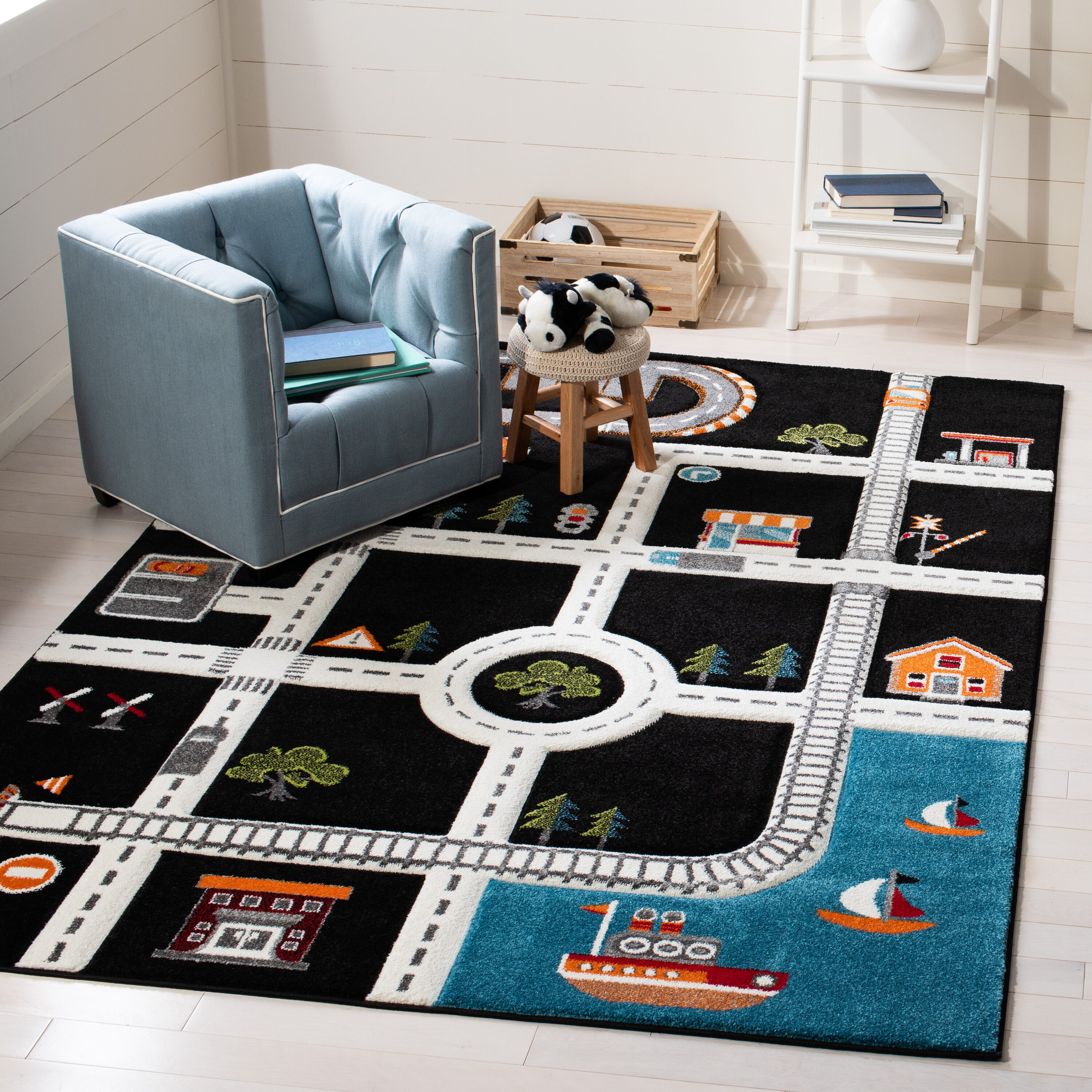 Carousel Kids 192Z Black/Ivory 4ft x 6ft Small Rectangle Rug