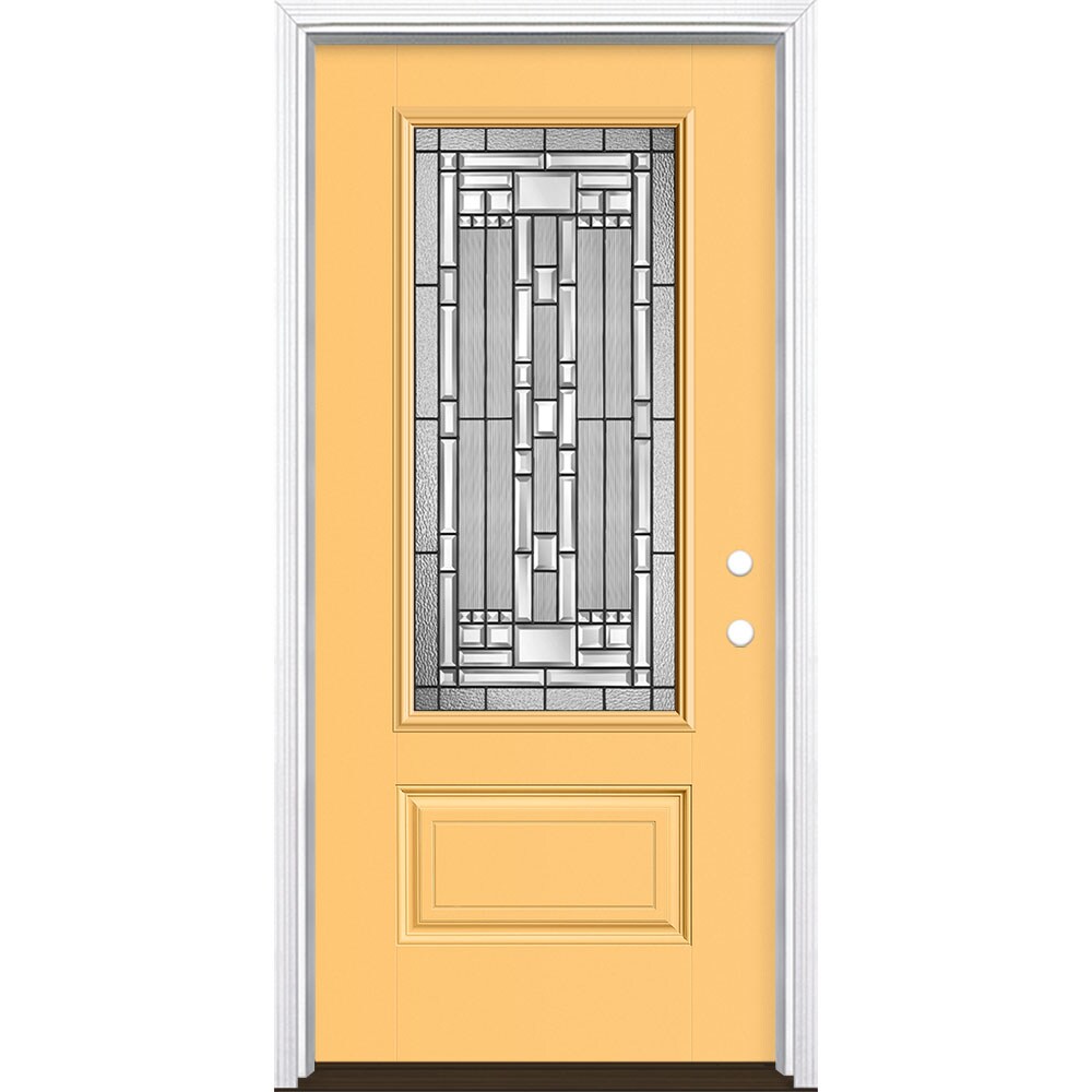 Masonite 3421201 Naples 36-in x 80-in x 4-9/16-in Fiberglass 3/4 lite Left-hand inswing Cabana Yellow Painted Prehung Front Door with Brickmould Insulating core