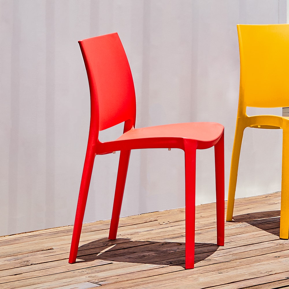 Lagoon 7052R4-SSLGA Sensilla Set of 4 Stackable Red Resin Frame Stationary Dining Chair with Solid Seat