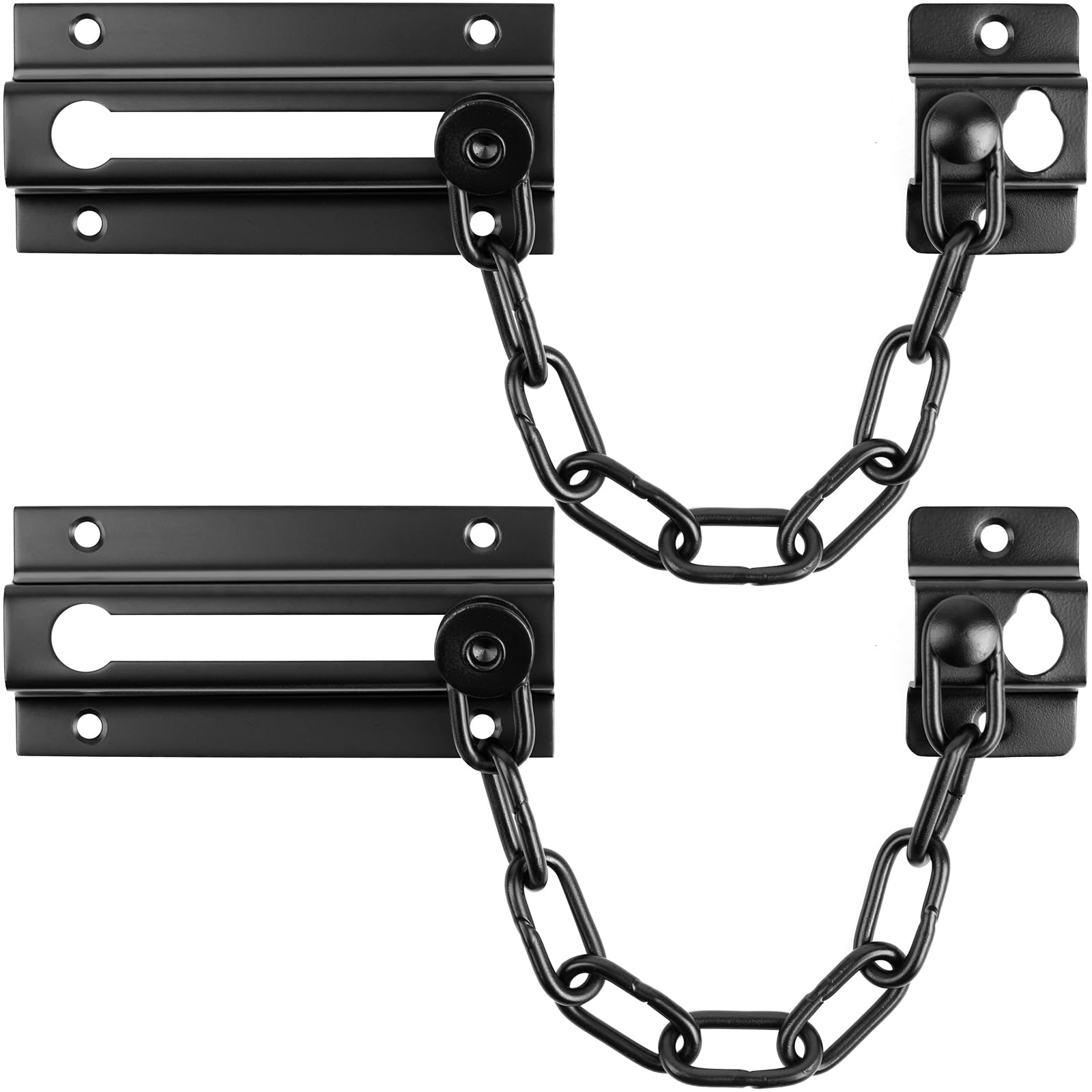 Aoibox  2 Pack Black Door Chain Locks for Inside Doors with Thickened Stainless Steel Chain and 12 Screws Black